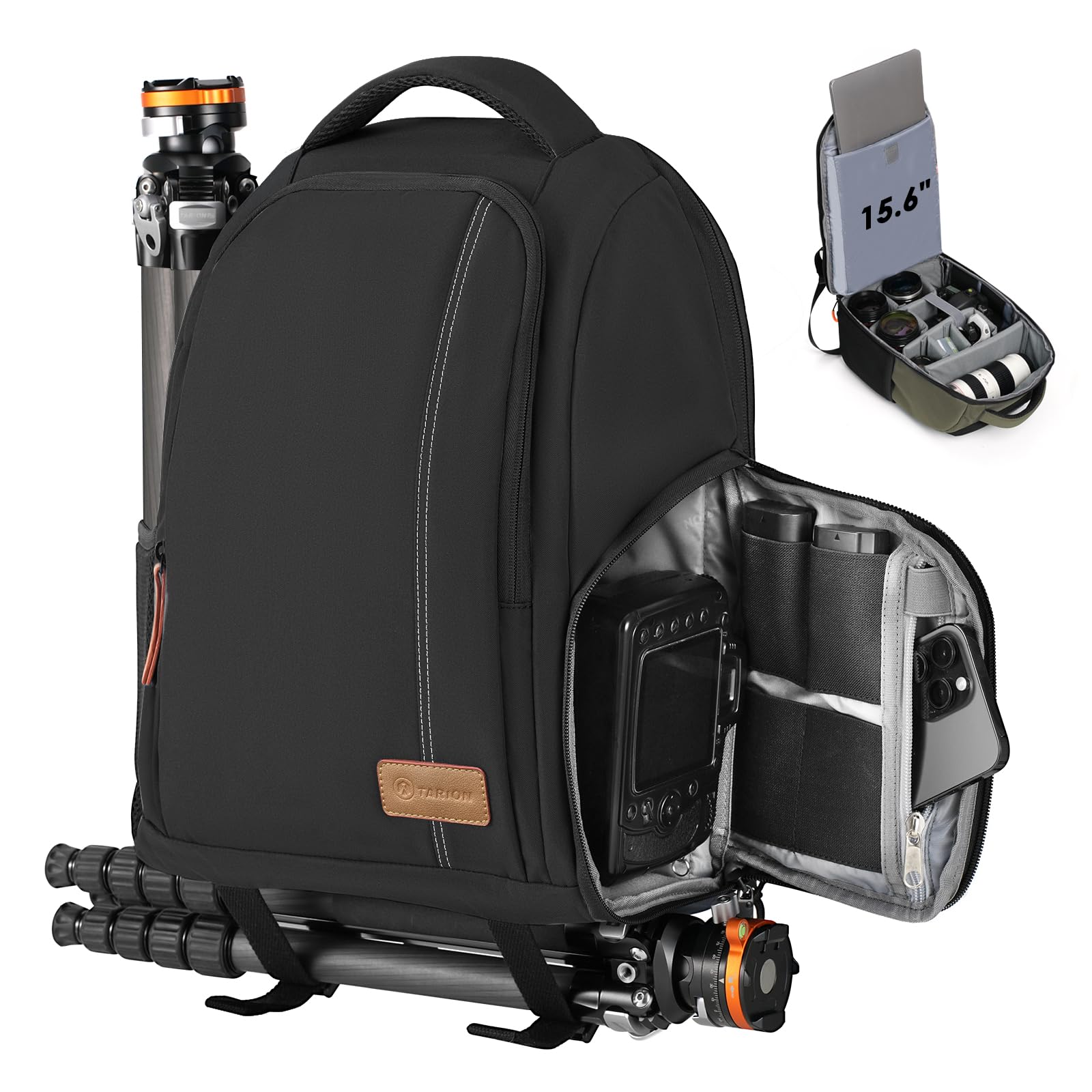 TARION Professional Waterproof Camera Backpack - Large Capacity DSLR/SLR Photography Bag with Padded Insert & 15'' Laptop Compartment for Canon Nikon Fuji Sony Cameras - Perfect for Travel, Hiking & Outdoor Photography