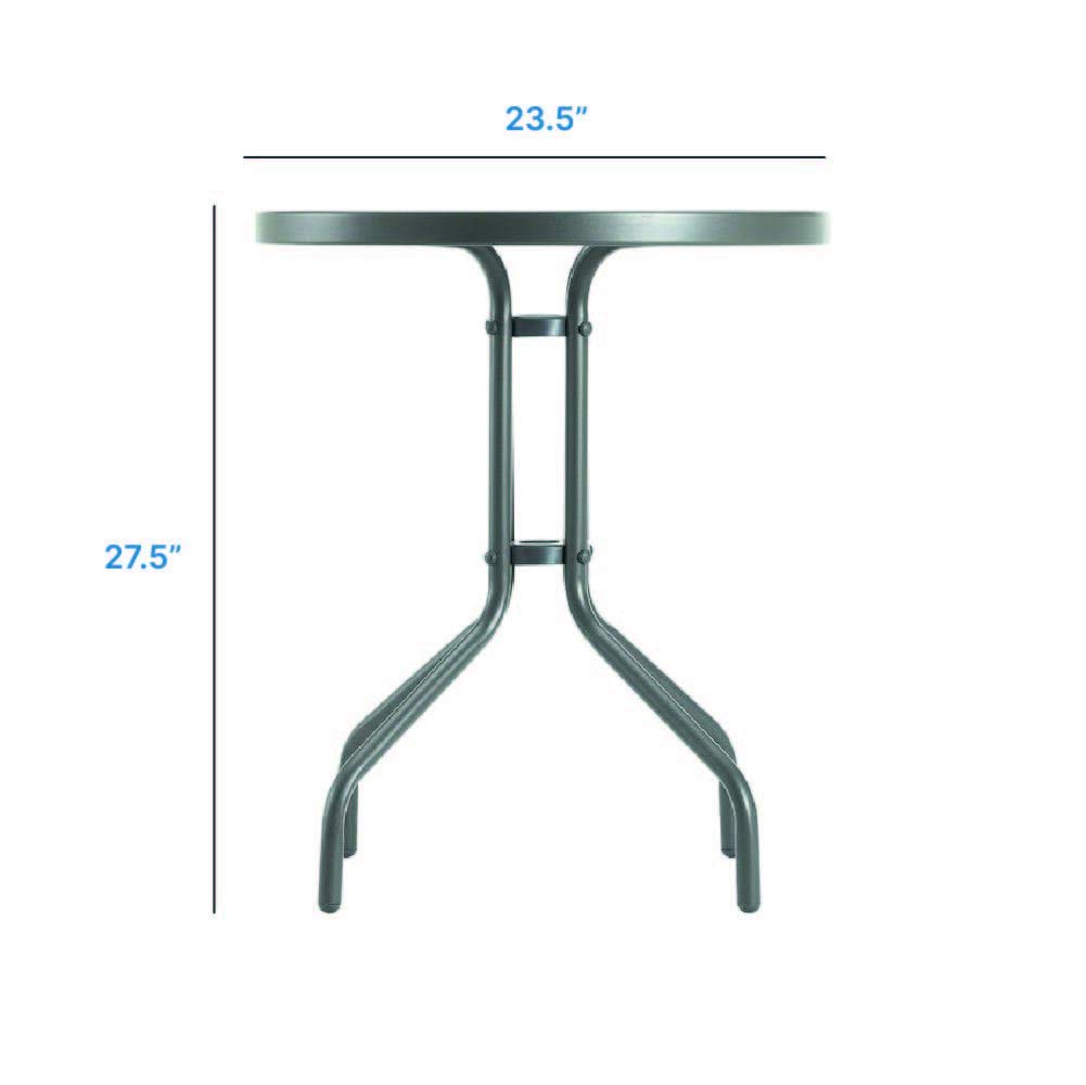 23.5 Inch Outdoor Round Dining Table with Tempered Glass Top - Weather-Resistant Patio Bistro Set for Garden, Poolside & Backyard Dining (Grey)