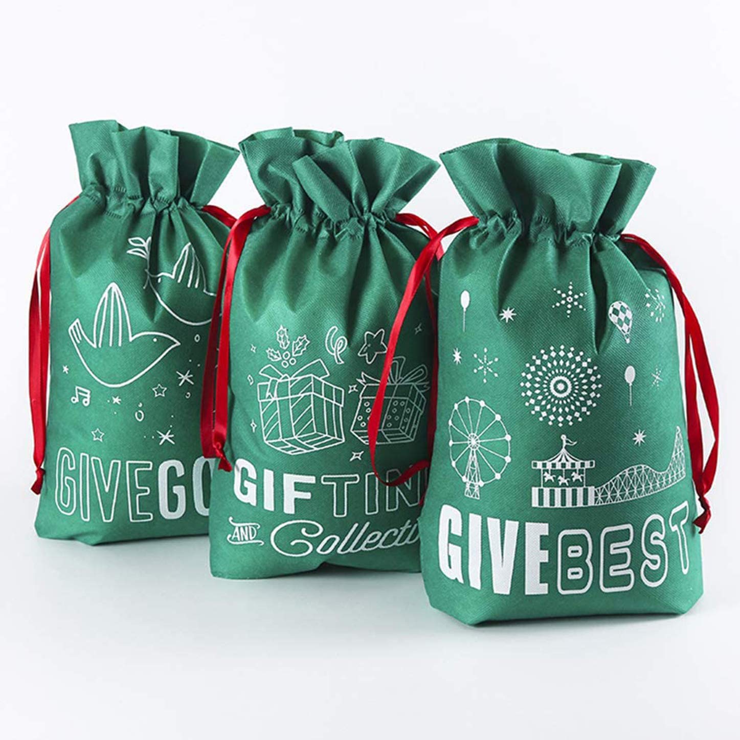 10PCS Christmas Drawstring Gift Bags - Festive Santa Fabric Pouches for Candy, Treats & Holiday Party Favors | Perfect for Christmas Wrapping, Stocking Stuffers & Secret Santa Gifts