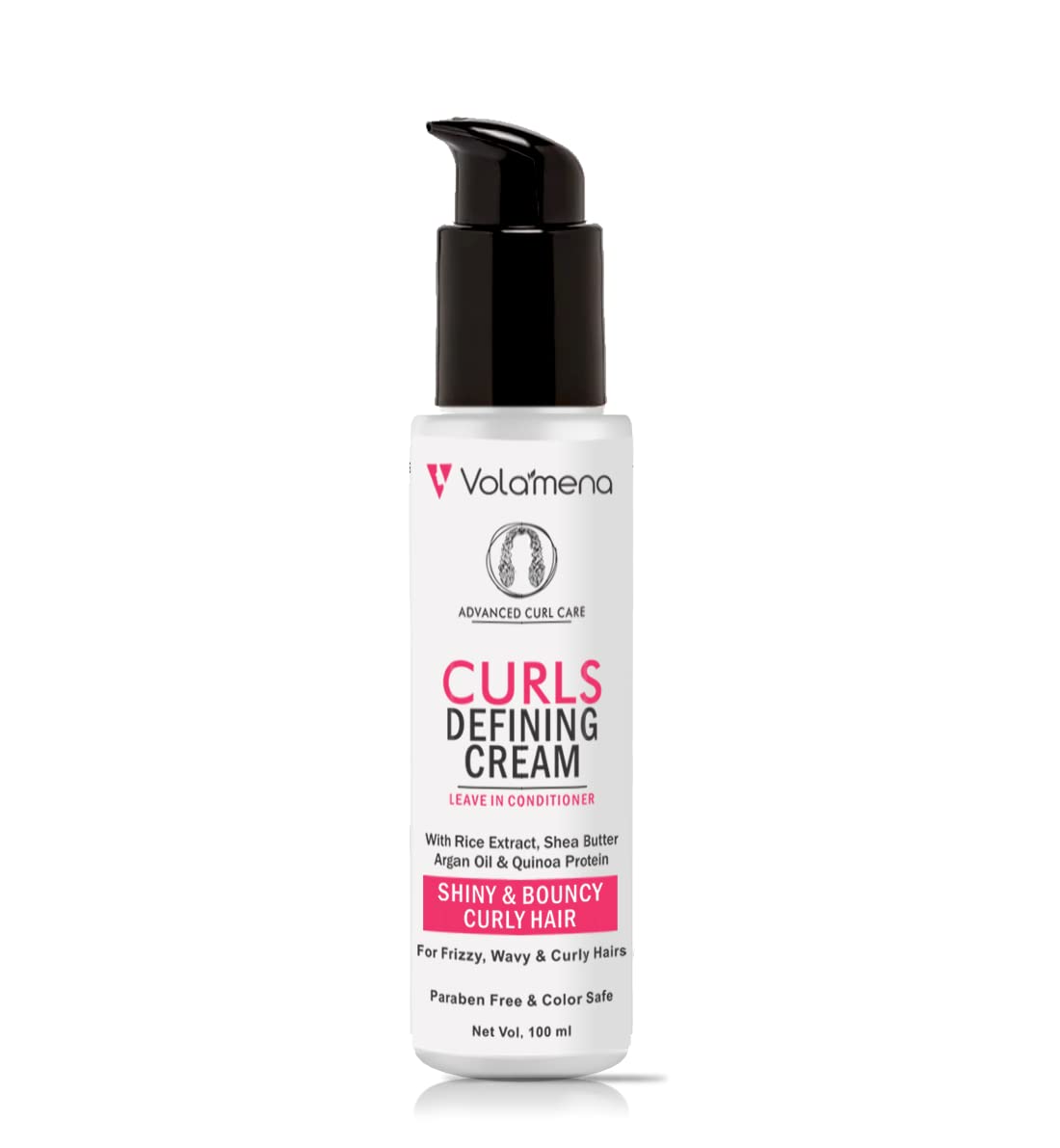 Volamena Curl Defining Leave-In Hair Conditioning Cream with Rice Extract, Argan Oil, Quinoa Protein & Shea Butter - Defines & Styles Curls - 100ml - Perfect for Natural, Wavy & Coily Hair Care Routine