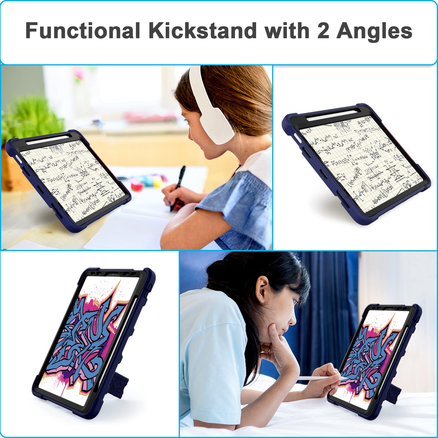Shockproof Rugged Protective Case for iPad Air 5th/4th Gen 10.9 Inch (2022/2020) - Navy Blue Kids Case with Apple Pencil 2nd Gen Charging Support | Perfect for School, Travel & Outdoor Activities