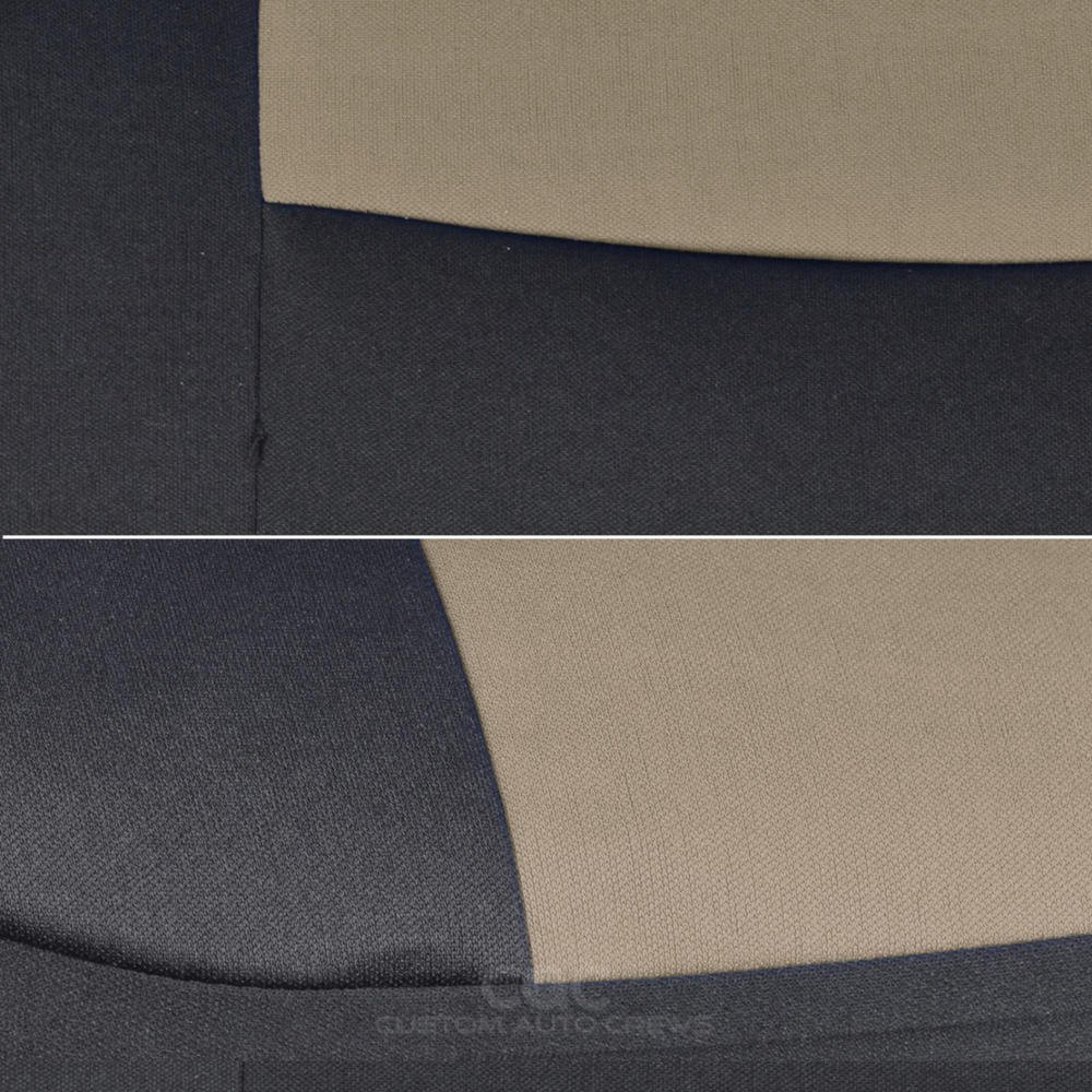 BDK PolyPro Black & Beige Car Seat Covers Full Set with Motor-Trend FlexTough All-Weather Rubber Floor Mats - Front & Rear Split Bench Seat Protectors for Cars, Trucks & SUVs | Perfect for Daily Commute, Road Trips & Pet Protection
