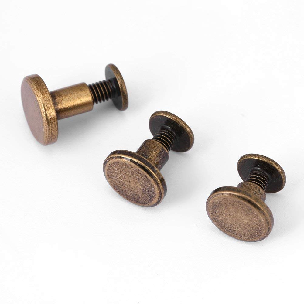 20Pcs Flat Leather Rivets Chicago Binding Screws Posts Assortment Kit - 8mm Metal Fasteners for Scrapbooking, Photo Albums, Leather Repair & DIY Crafts | Perfect for Bookbinding, Handmade Journals & Leatherworking Projects