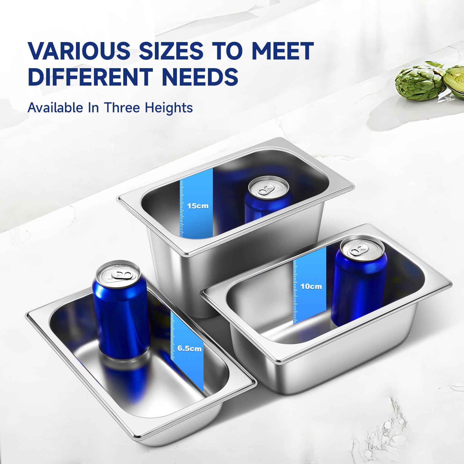 1/4 Size Stainless Steel Hotel Pan with Lids (6 Pack) – 4 Inch Deep Commercial Food Pans for Buffet, Catering & Food Prep – Durable Steam Table Pans for Restaurants, Banquets & Buffet Serving