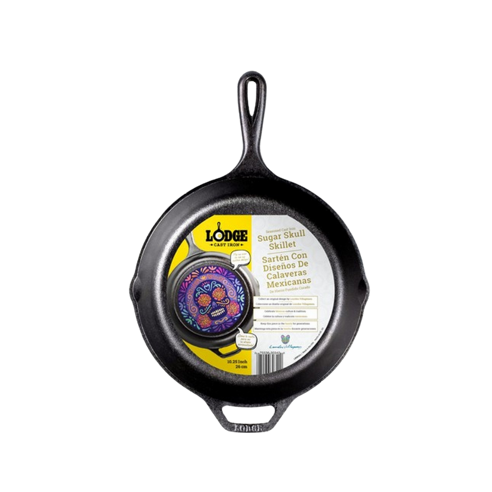 Cast Iron Sugar Skull Skillet - 10.2 Inch Non-Stick Pan for Baking, Cooking & Serving - Perfect for Halloween, Dia de los Muertos & Themed Parties