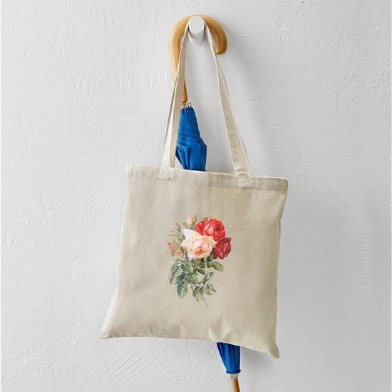 Three Roses Canvas Tote Bag - Natural Reusable Shopping Bag for Groceries, Beach & Everyday Use | Eco-Friendly Cotton Carryall