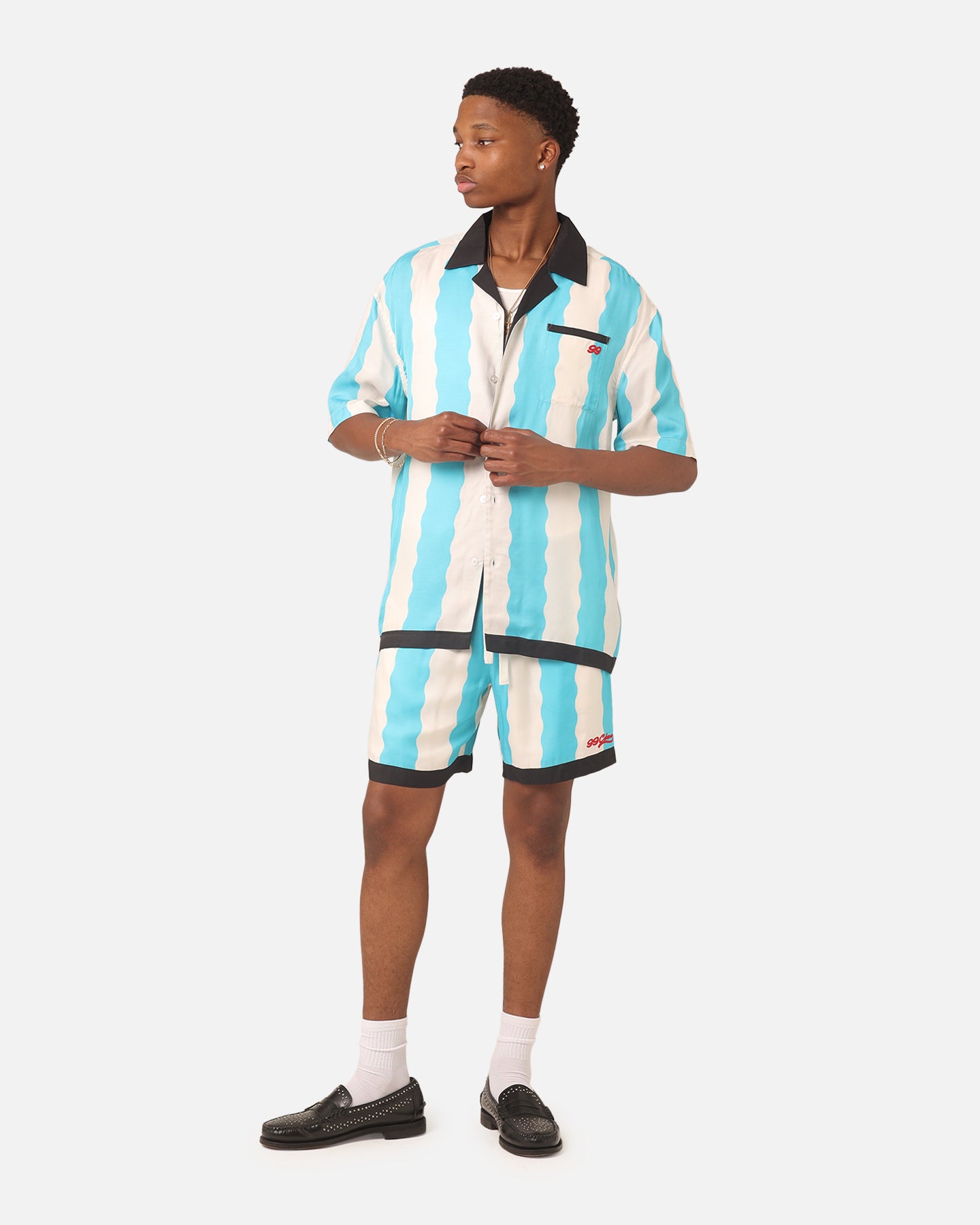 99 Cabana Bowling Shorts for Men - Light Blue & Off White Casual Summer Shorts - Perfect for Beach, Pool, and Outdoor Activities