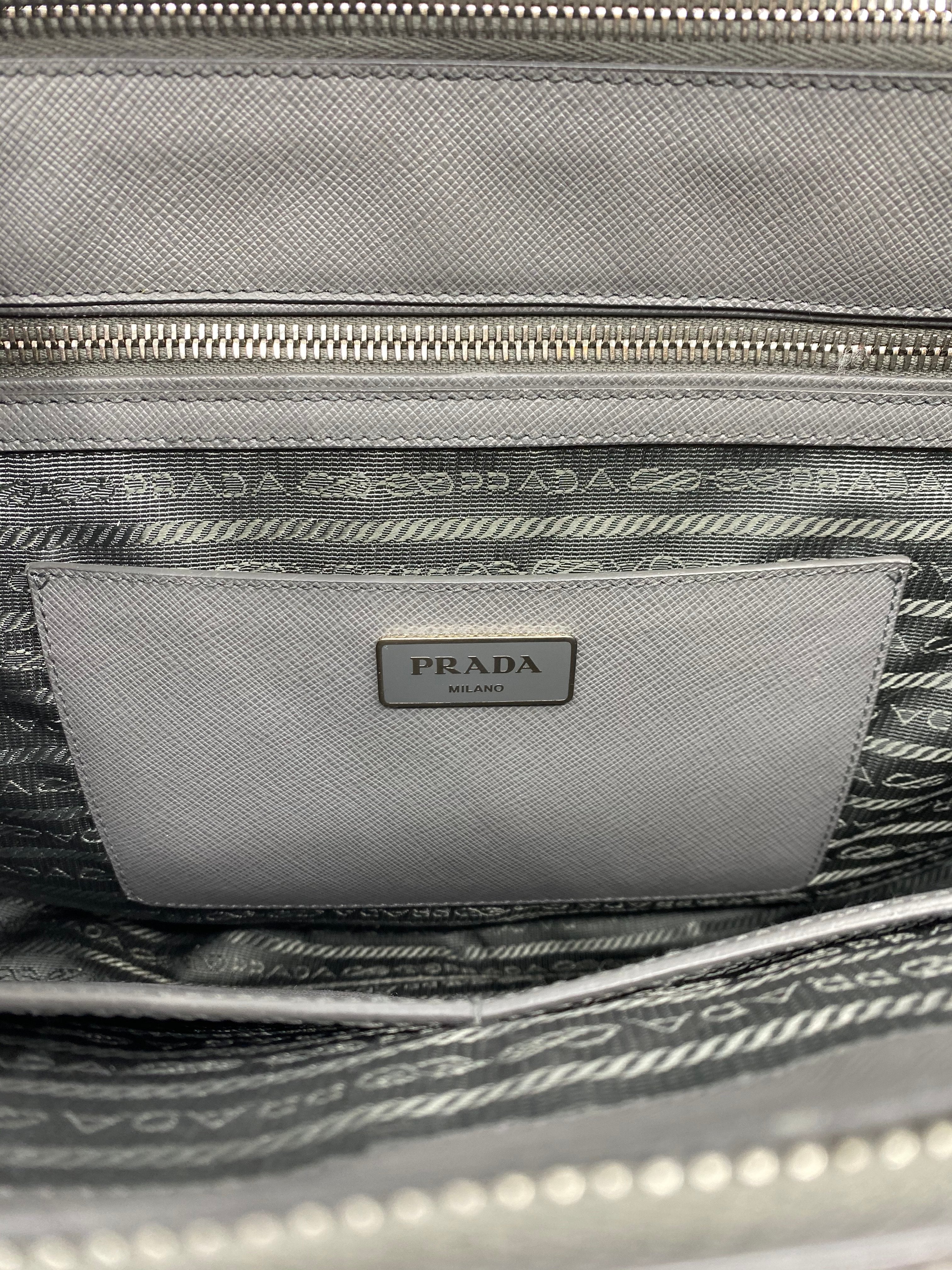 Prada Saffiano Leather Double Zip Tote Bag for Women | Luxury Two-Tone Handbag | Perfect for Work, Travel & Everyday Use