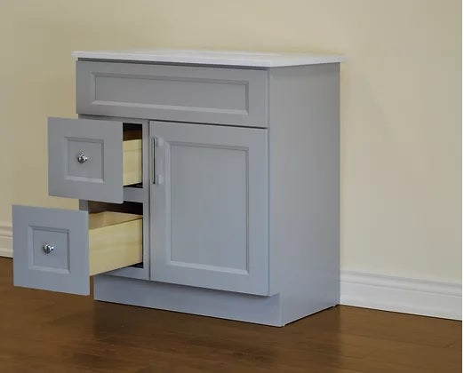 Modern 30-Inch Bathroom Vanity Set with Quartz Countertop - 3 Color Options & Left Side Drawers - Perfect for Small Bathrooms, Powder Rooms & Home Renovations