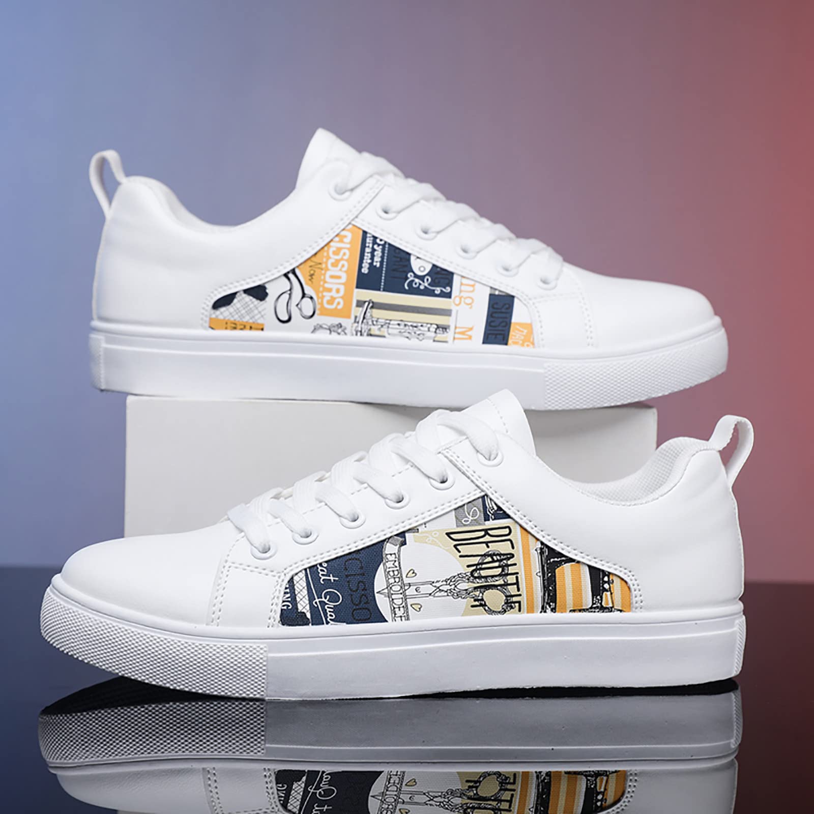 **IQYU Men's Retro Skate Shoes - Lightweight Flat Casual Sneakers for Outdoor, Motorcycle & Streetwear Style - Trendy White Small Size 39 for Men**