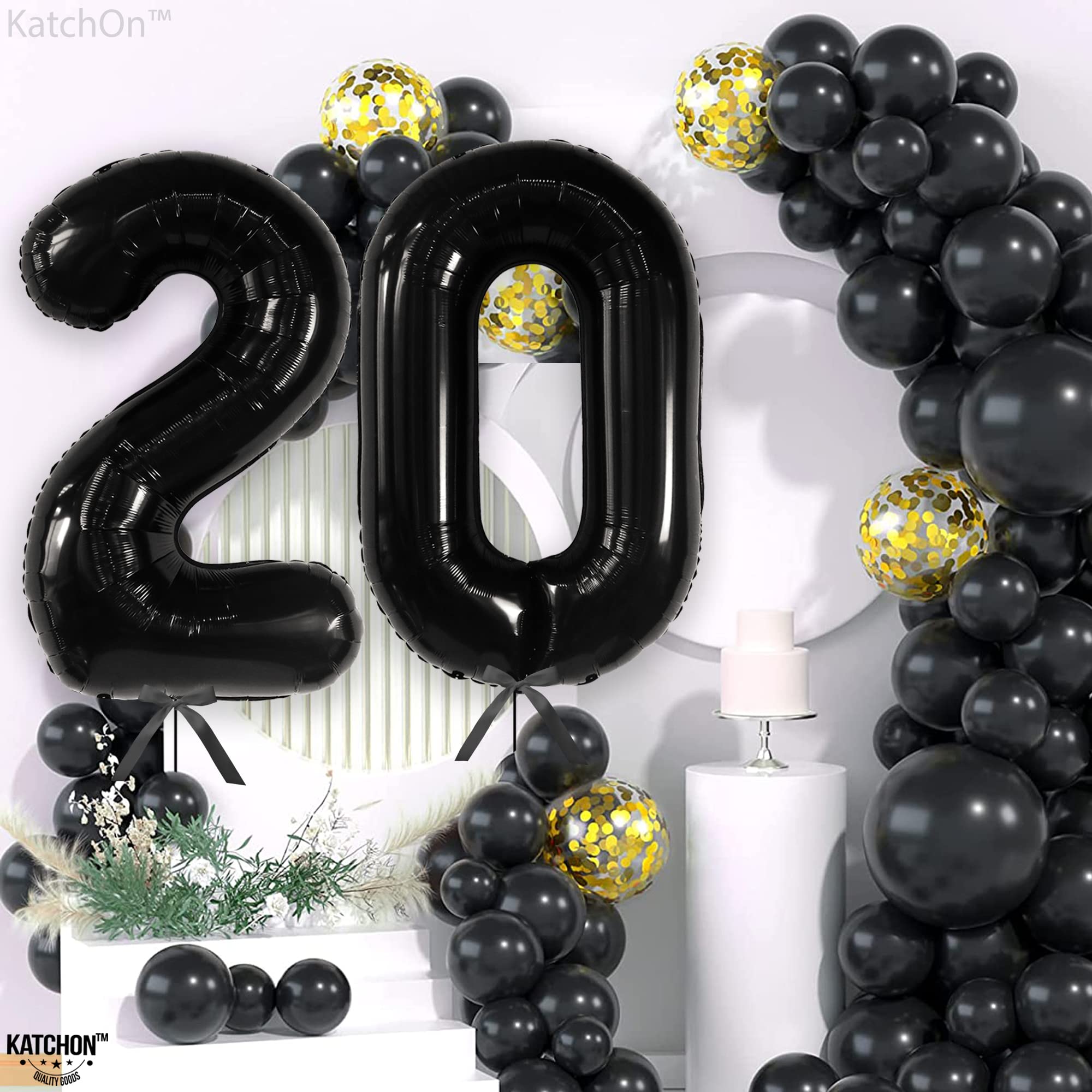 KatchOn 40 Inch Black Number 20 Balloon - Large 20th Birthday Decorations for Men & Women, 20 Year Old Party Supplies, Anniversary Decor - Perfect for Birthday Parties, Graduations & Milestone Celebrations