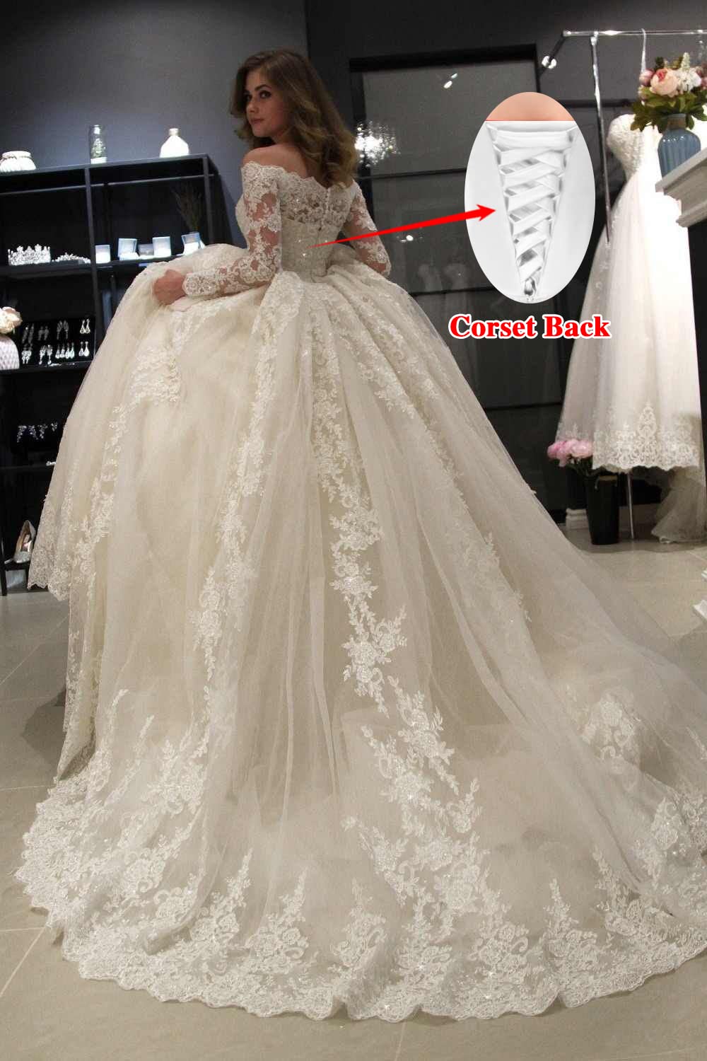 BOLENSYE Elegant Lace Wedding Dress for Bride - Long Sleeve Boho Beach Bridal Gown for Outdoor Ceremony, Photoshoot & Destination Weddings