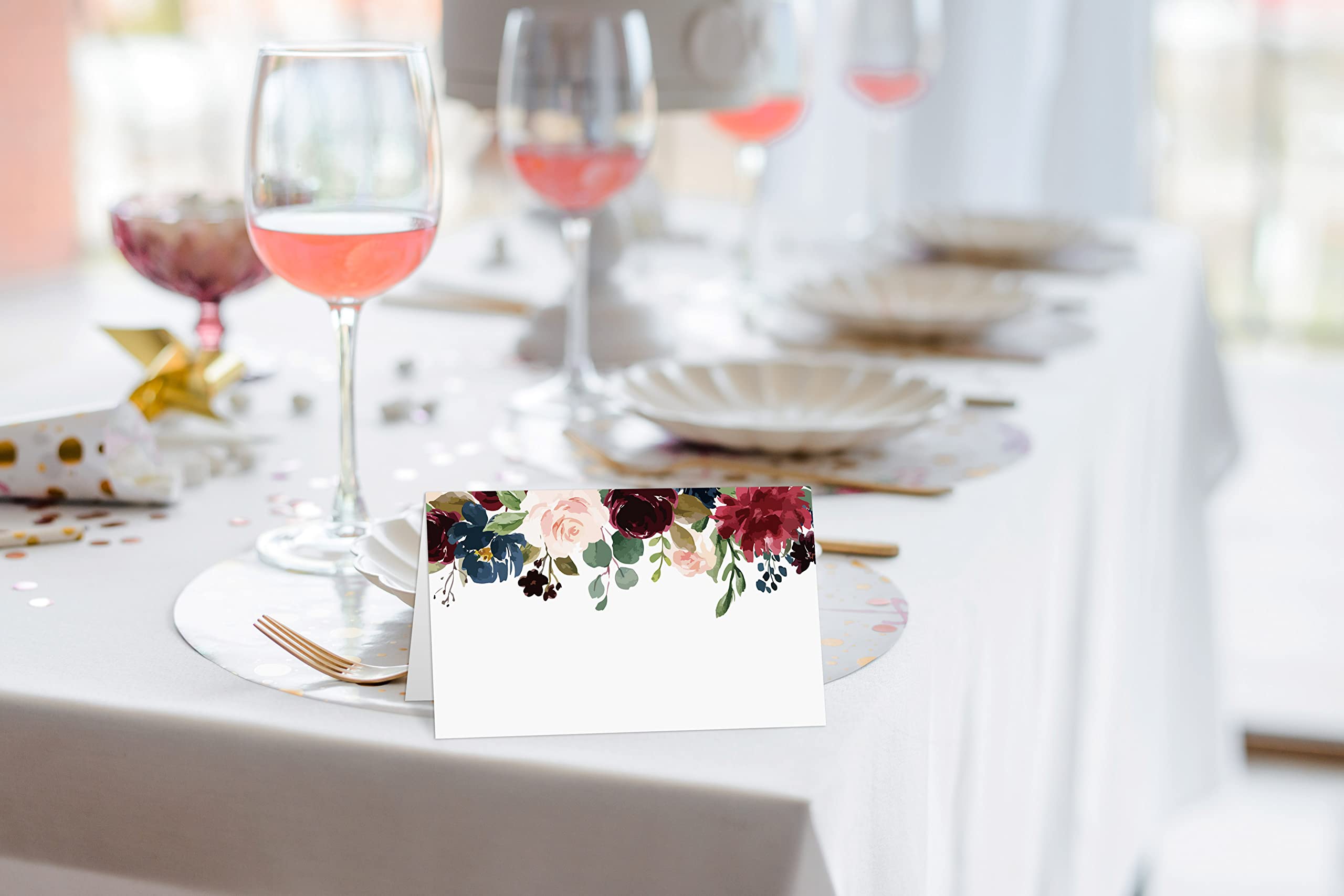 Elegant Floral Place Cards - 25 Pack Editable Name Cards for Weddings, Baby Showers & Parties | Tent Style Seating Cards for Valentine's Day, Bridal Events & Special Occasions | Perfect for Table Settings & Guest Seating Arrangements
