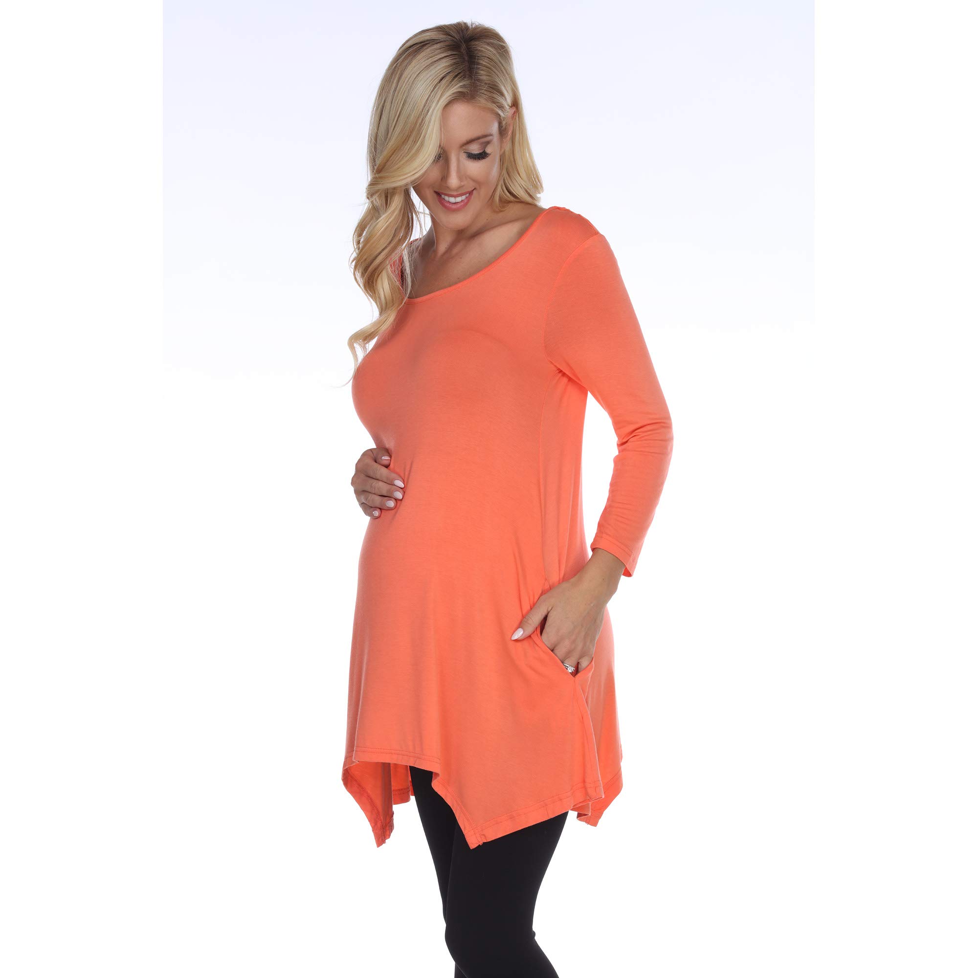 White Mark Women's Maternity Makayla Tunic Top with Shark Bite Hemline & Pockets - Comfortable Pregnancy Blouse for Work, Casual Outings & Maternity Photos