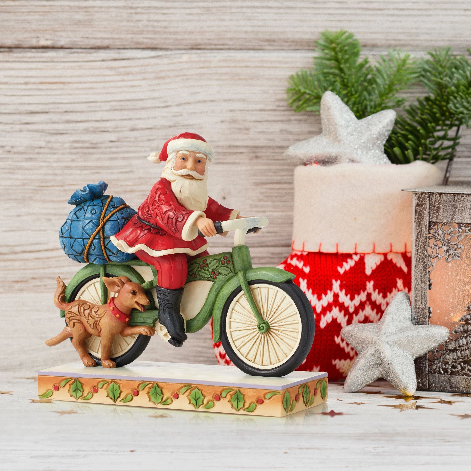 Santa Riding Bicycle - Festive Christmas Decoration for Home, Office & Outdoor Holiday Displays - Perfect for Xmas Tree Ornaments, Yard Decor & Holiday Parties