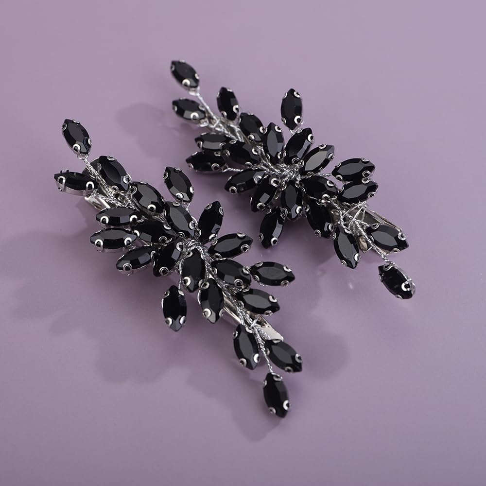 Sparkly Black Rhinestone Bridal Hair Clips - Crystal Wedding Hair Barrette for Women - Elegant Decorative Hair Accessories & Jewelry - Perfect for Weddings, Prom, Parties & Special Occasions