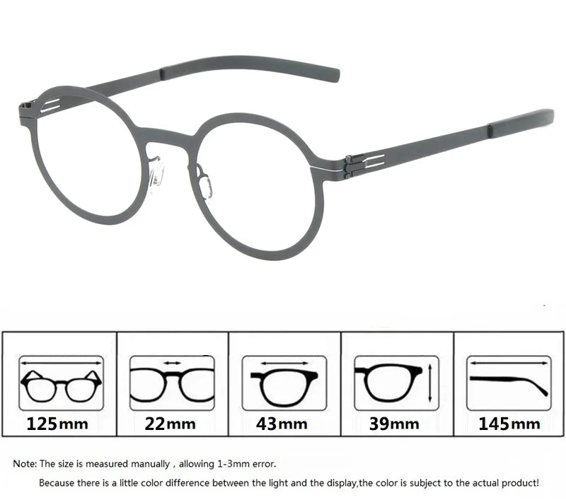 Aimee Women's Full Rim Round Screwless Stainless Steel Eyeglasses Frame 61002 - Lightweight & Durable for Office, Reading & Fashion Accessories