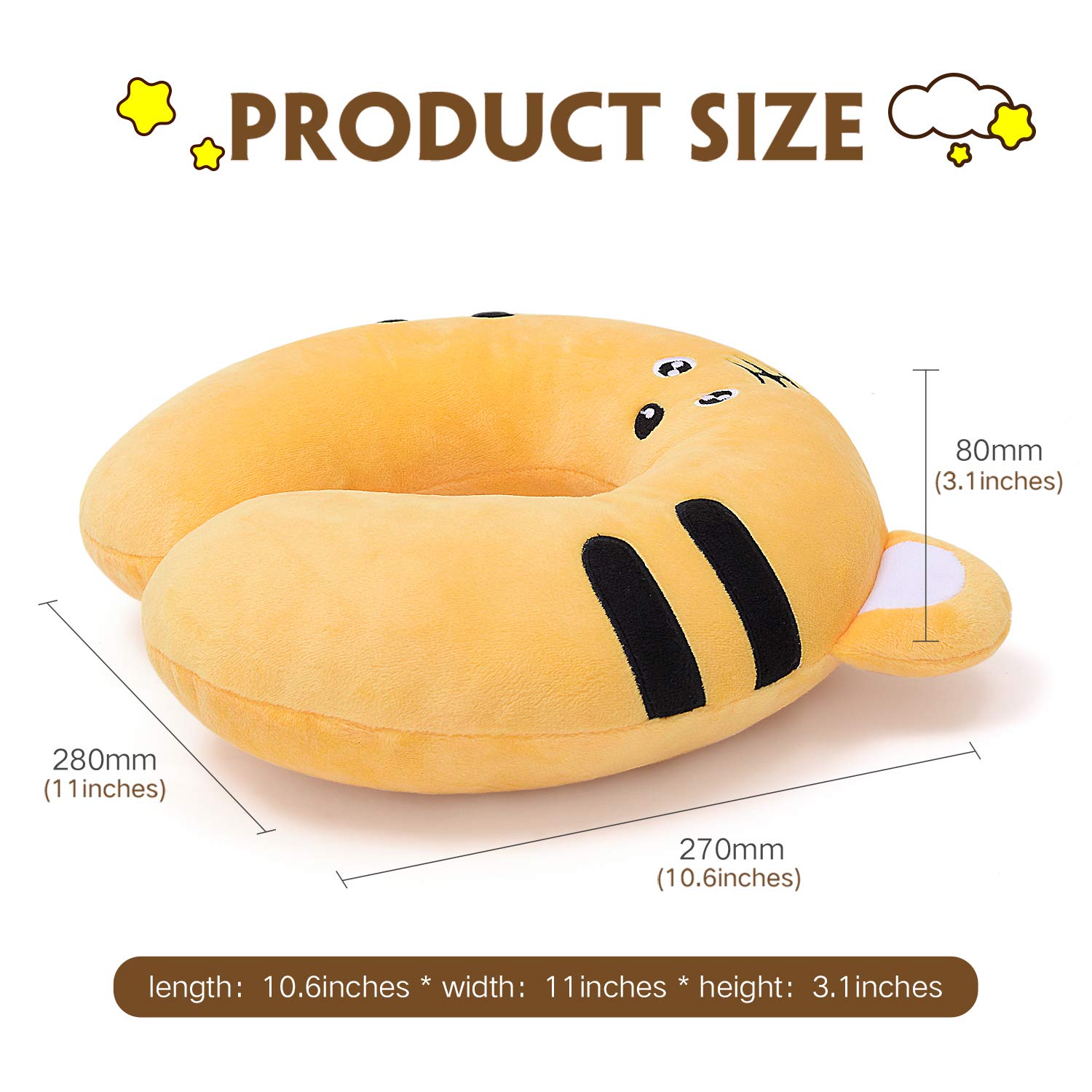 **HOMEWINS Kids Travel Pillow - Cute Animal Neck Pillow for Boys & Girls, Soft Support for Head & Chin - Perfect for Airplane, Car & Train Trips (Tiger Design)**    **Usage Scenarios:** Ideal for long flights, road trips, train rides, or napping at home—keeps kids comfortable and supported.