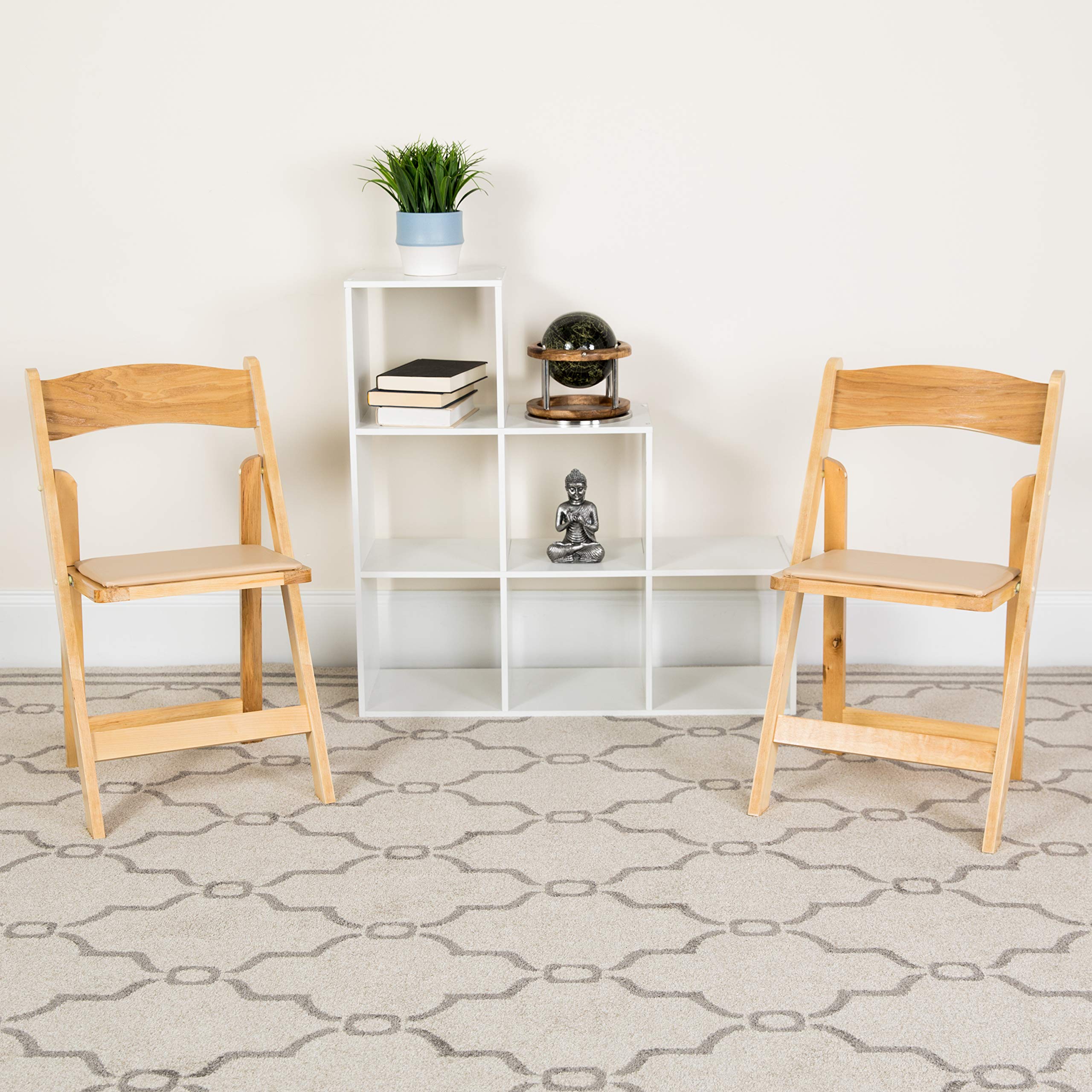 4 Pack Natural Wood Folding Chairs with Vinyl Padded Seat - Sturdy & Comfortable Portable Chairs for Outdoor Events, Weddings, Picnics & Home Use
