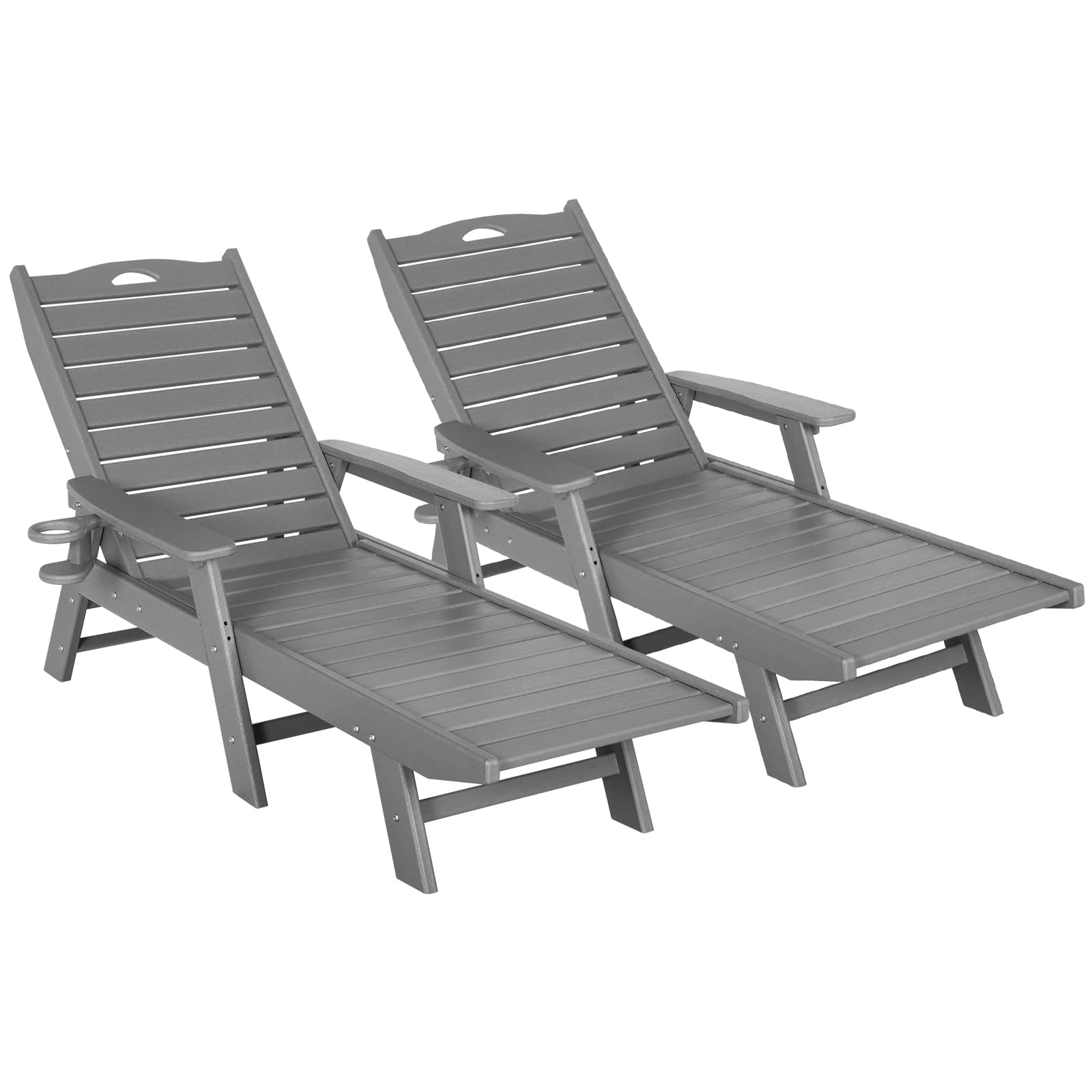 2-Pack Nalone HDPE Outdoor Chaise Lounge Chairs with 5-Position Adjustable Backrest - 400lb Weight Capacity - Grey Patio Poolside Deck Beach Lounge Chairs for Backyard, Resort & Vacation Homes