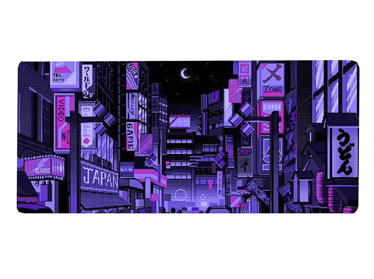 Dark Purple Japanese Anime Retro Vaporwave Mouse Pad - Extra Large Gaming Mouse Mat with Non-Slip Base for Keyboard & Laptop - Perfect for PC Gaming, Office Work & Kawaii Anime Lovers