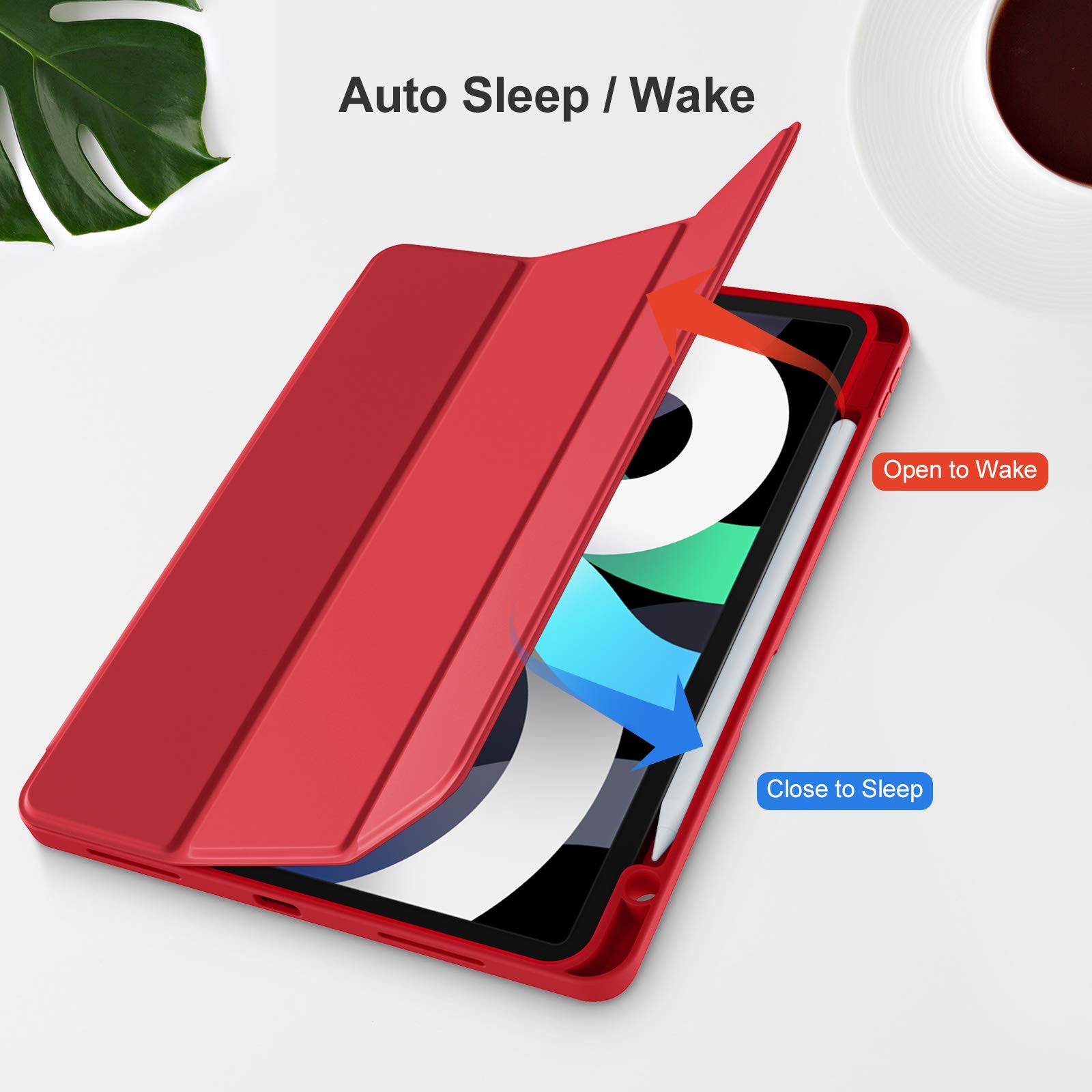 Akkerds iPad Air 6th/5th/4th Generation Case (2024/2022/2020) - 11/10.9 Inch Protective Cover with Pencil Holder & Auto Sleep/Wake | Perfect for Work, School & Travel - Red