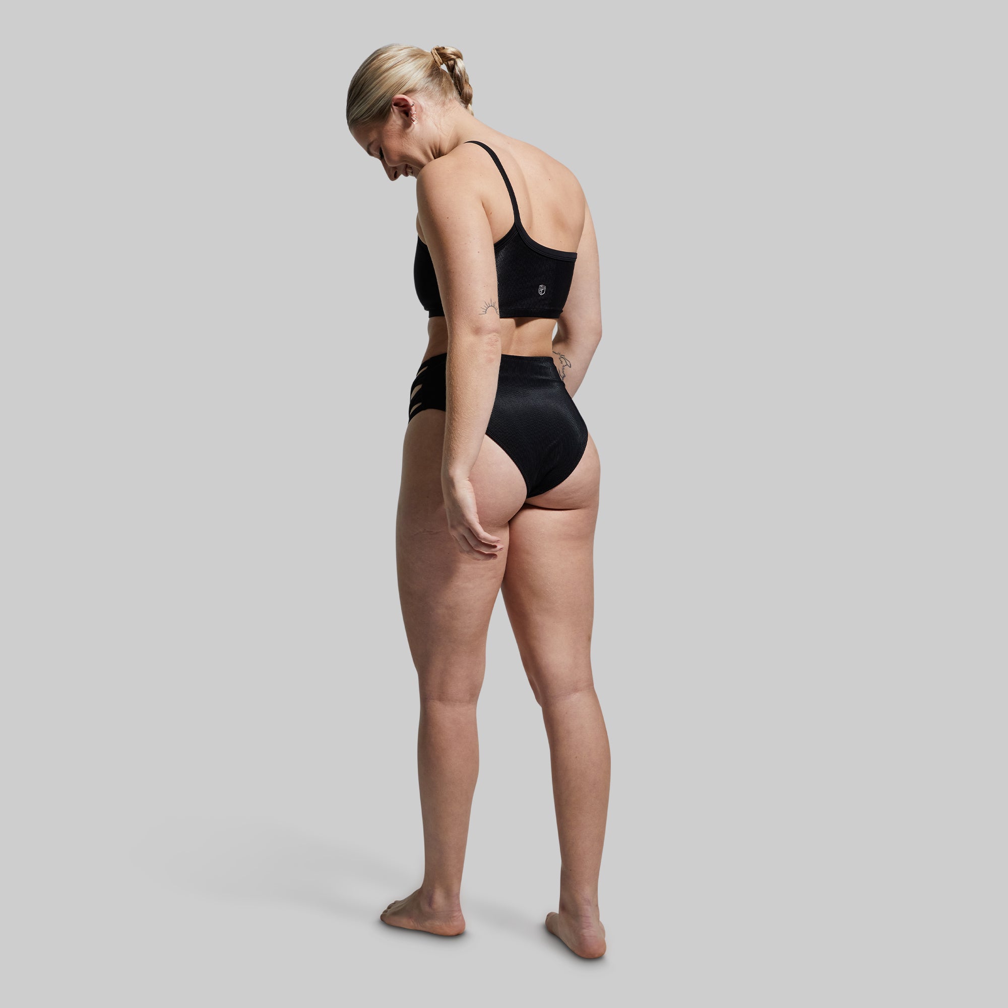 Black Ribbed Sandbar Bikini Bottom - High Waisted Swimwear for Women, Beach Vacation & Pool Party Essentials