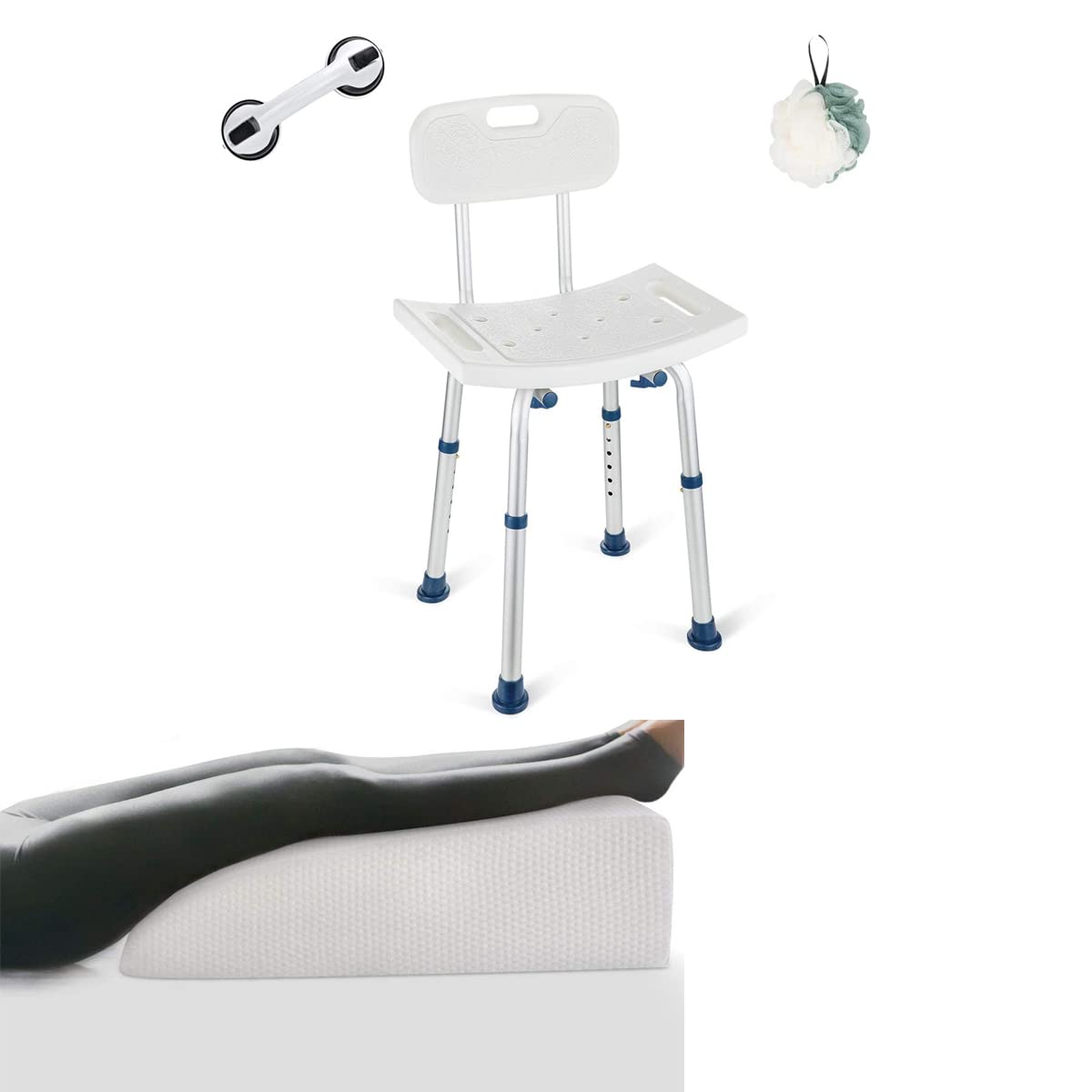 Shower Chair with Removable Back Support & Leg Elevation Pillow - 300lb Weight Capacity, Post-Surgery Cushion for Elderly and Recovery - Perfect for Bathroom Safety and Bed Rest Comfort