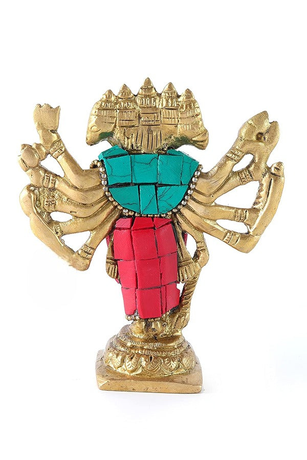 Handcrafted Brass Panchmukhi Hanuman Statue with Gemstone Inlay - 5-Faced Hindu God Sculpture (Design 105) - Perfect for Home Altar, Yoga Studio Decor & Spiritual Gift