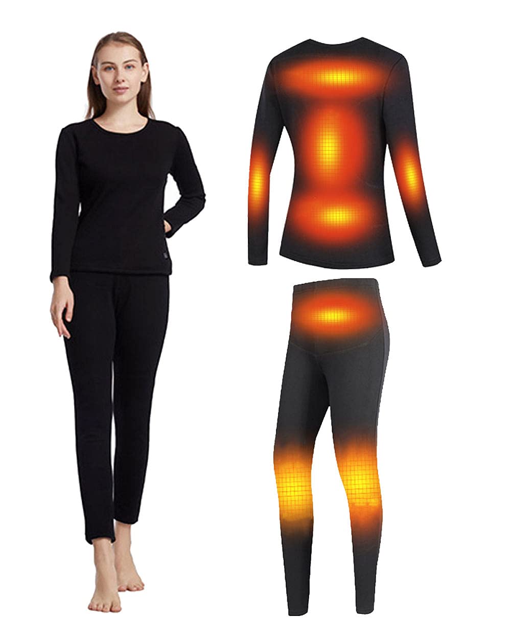 Women's Heated Thermal Underwear Set - USB Electric Long Underwear for Winter - Snow Leggings & Base Layer for Cold Weather - Perfect for Skiing, Snowboarding & Outdoor Activities