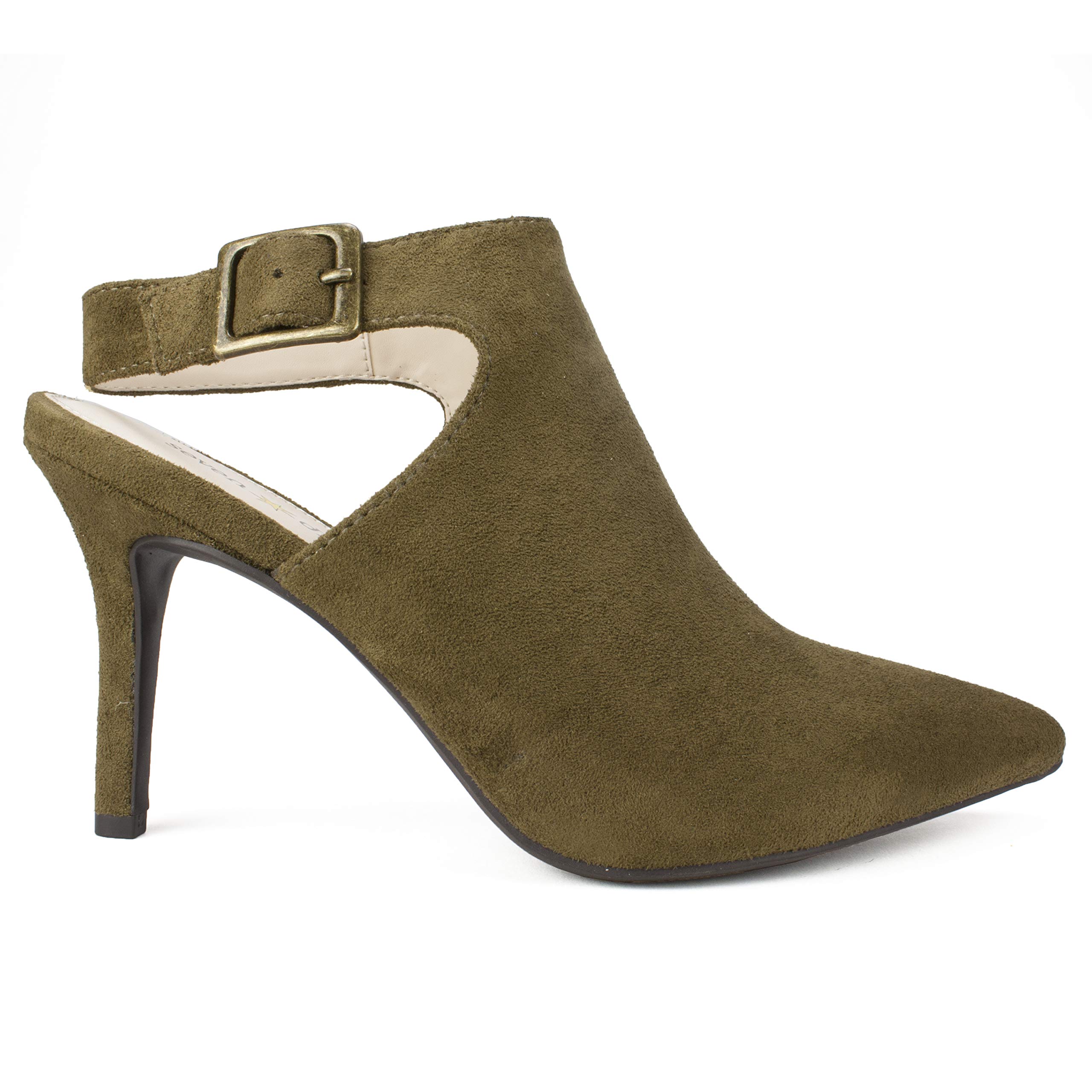 SEVEN DIALS Sherly Women's Heels - Olive Suede, Size 6 for Office & Party