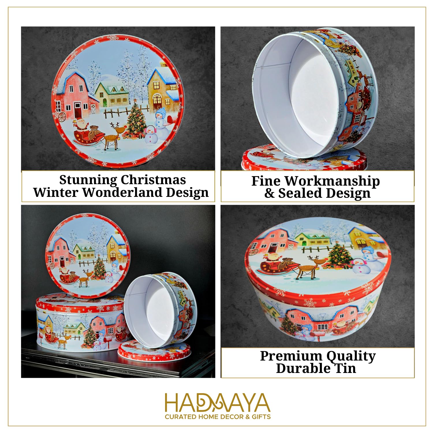 3-Piece Christmas Cookie Tins Set with Lids - Holiday Storage Containers for Cookies, Snacks & Gifts - Festive Christmas Wonderland Design - Perfect for Holiday Baking, Party Treats & Gift Giving