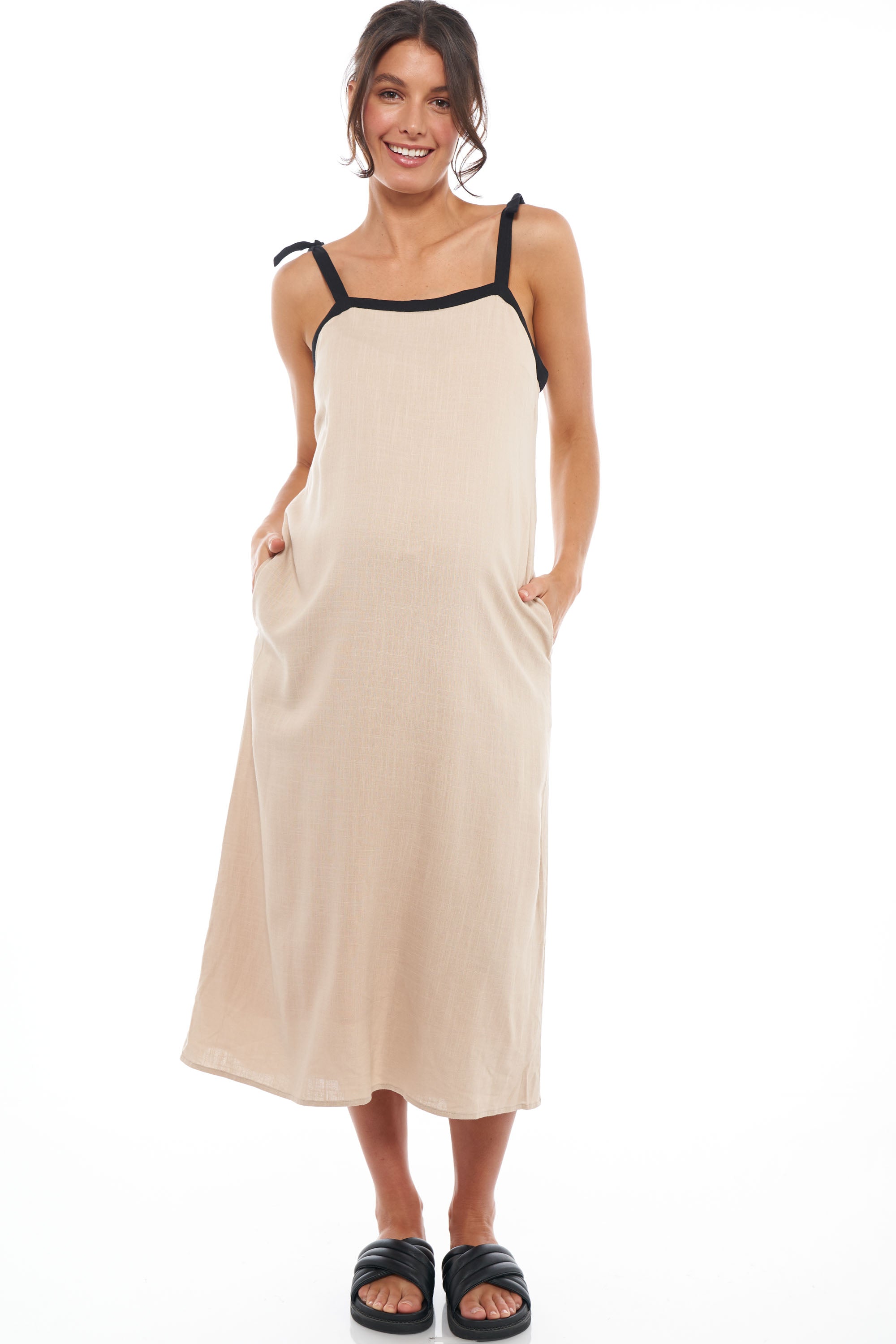 Stylish Contrast Linen Dress for Women - Breathable Summer Casual Outfit for Beach, Travel and Everyday Wear