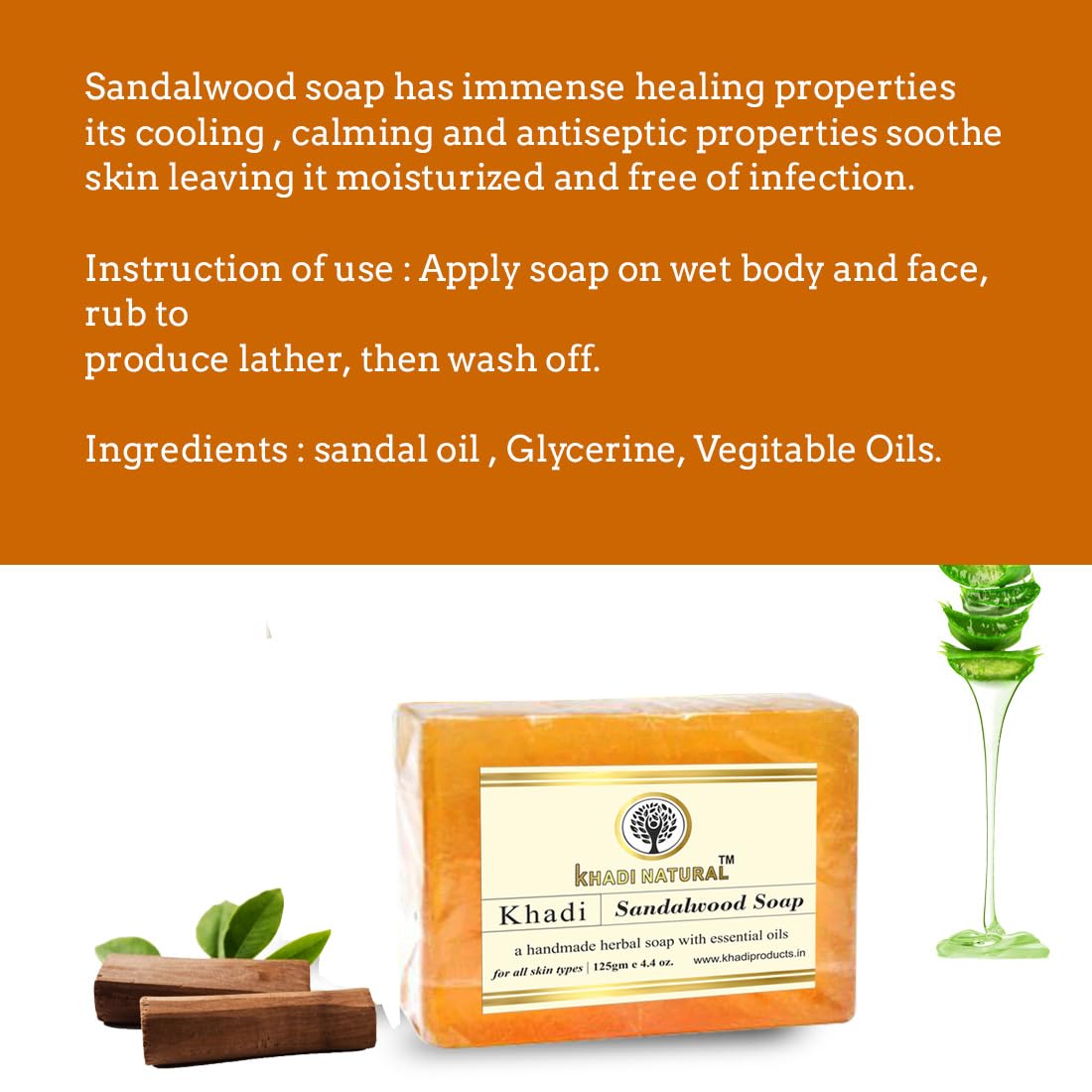 Khadi Natural Handmade Bath Soap with Jute Bag - 125g Sandalwood PureMint | Organic Vegan Soap for Sensitive Skin | Perfect for Spa Day, Gift Sets & Eco-Friendly Bathing