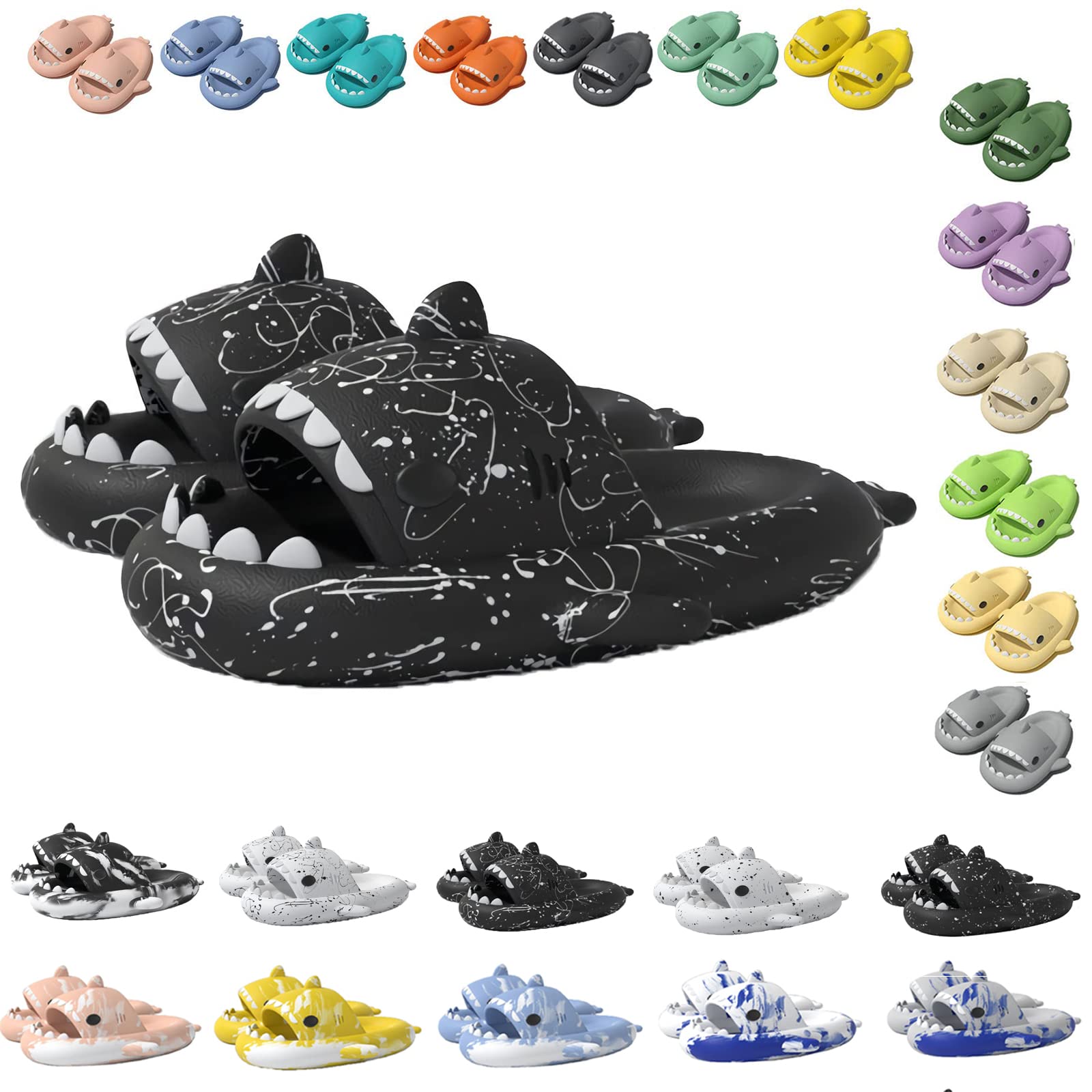 Anti-Slip Shark Slippers for Women & Men - Cute Open Toe Slides with Lightweight Sole - Summer Beach Sandals for Casual Wear, Poolside Lounging and Home Comfort