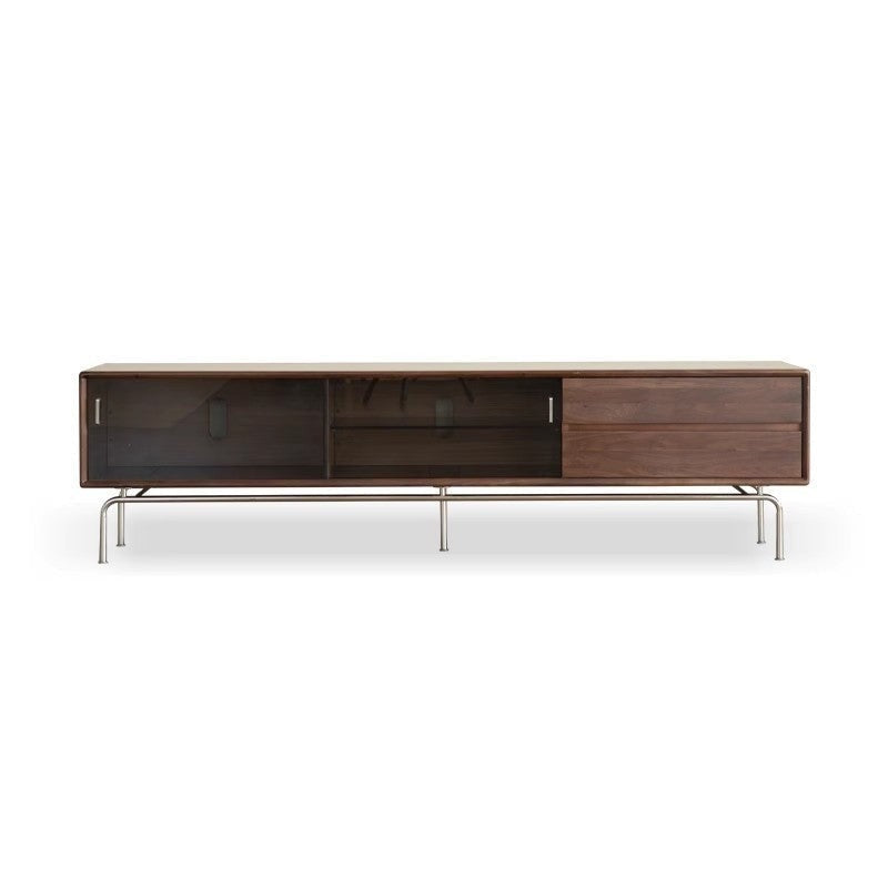 Modern Black Walnut Solid Wood TV Stand - Stylish Entertainment Center for Living Room, Bedroom & Home Theater Setup