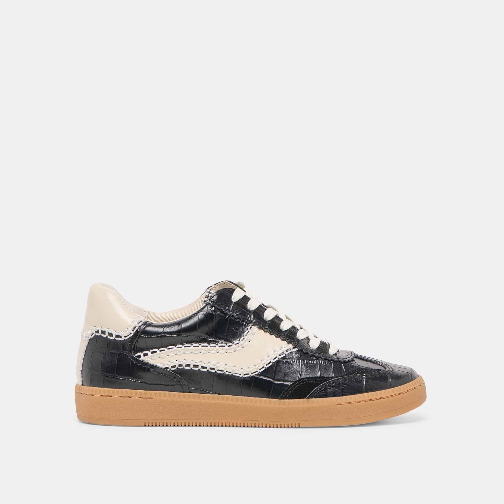 Stitch Sneakers - Black Crocodile Embossed Leather Shoes for Men & Women | Comfortable Casual Walking & Fashion Streetwear