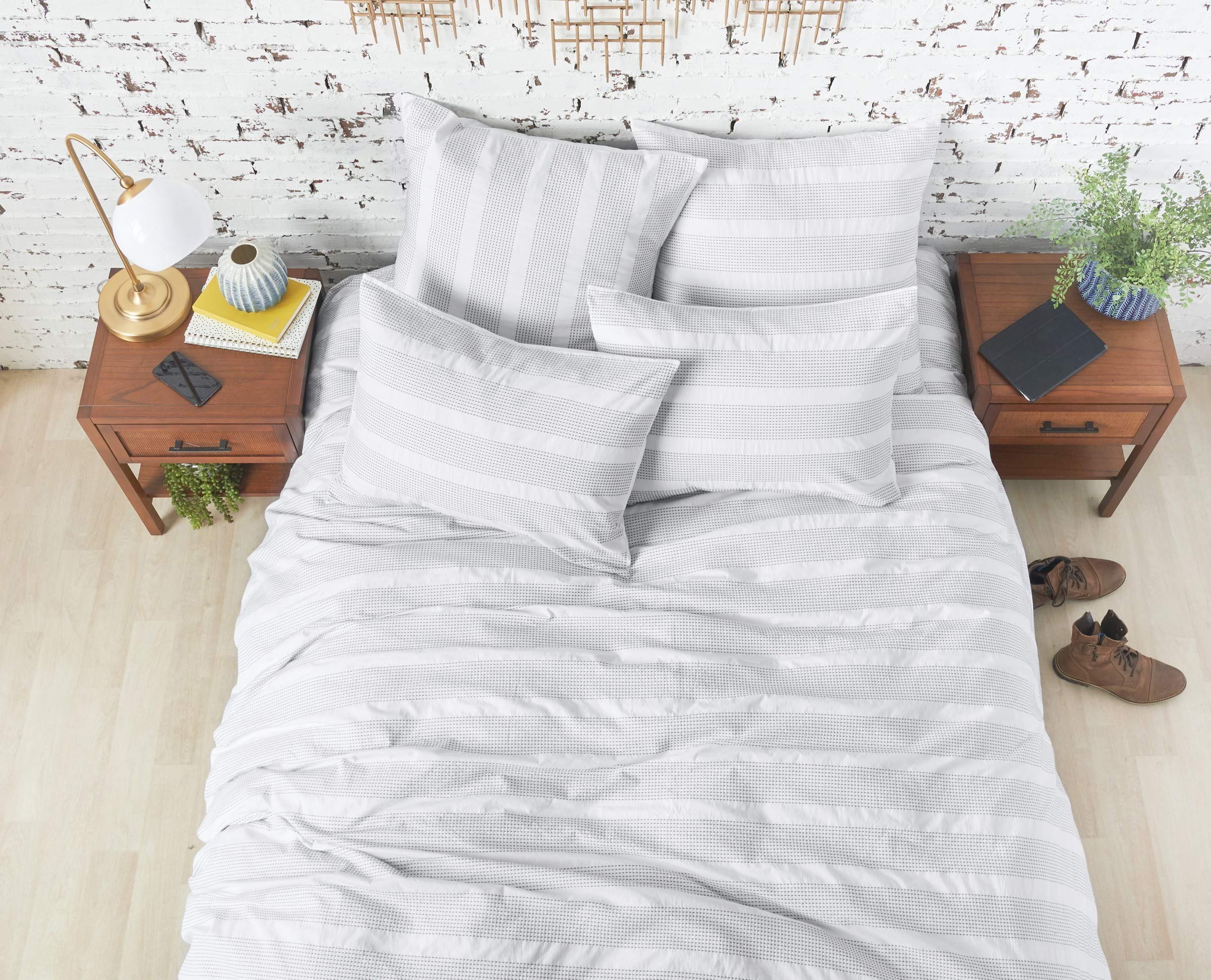 Carol & Frank Mason Queen Duvet Cover Set - 100% Cotton White Bedding for Full/Queen Size - Soft & Breathable for All Seasons - Perfect for Master Bedroom, Guest Room & Hotel Decor