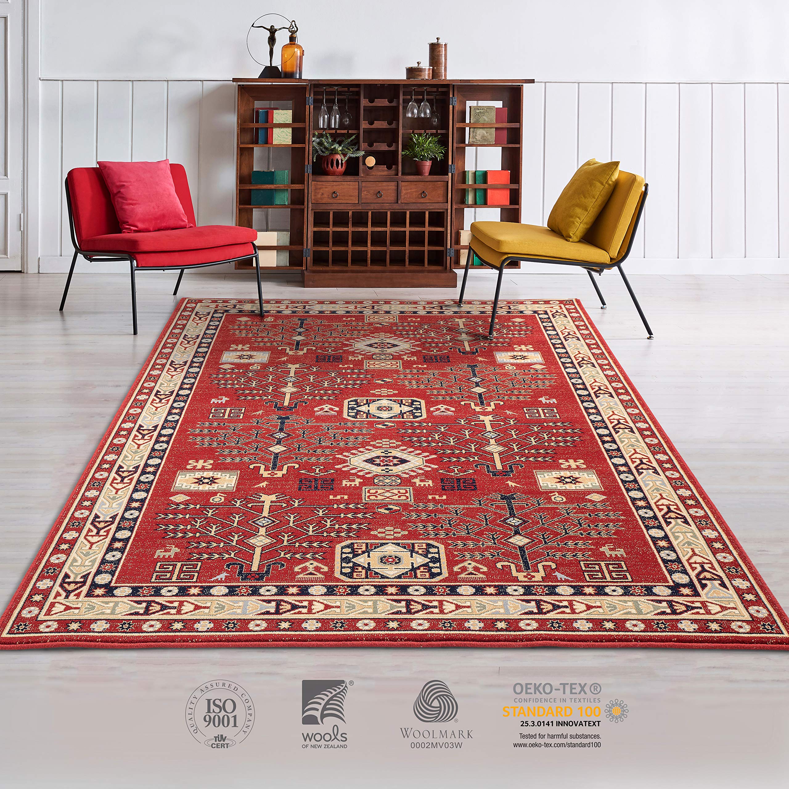 Premium 4x6 ft Classic Wool Area Rug – 100% Natural Handmade Red Carpet for Living Room & Bedroom | Soft & Durable Home Decor | Perfect for Cozy Spaces & High-Traffic Areas