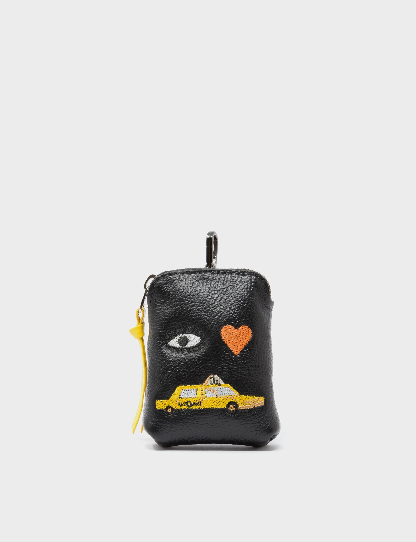 Black Leather Keychain with Florence Pouch Charm & 
