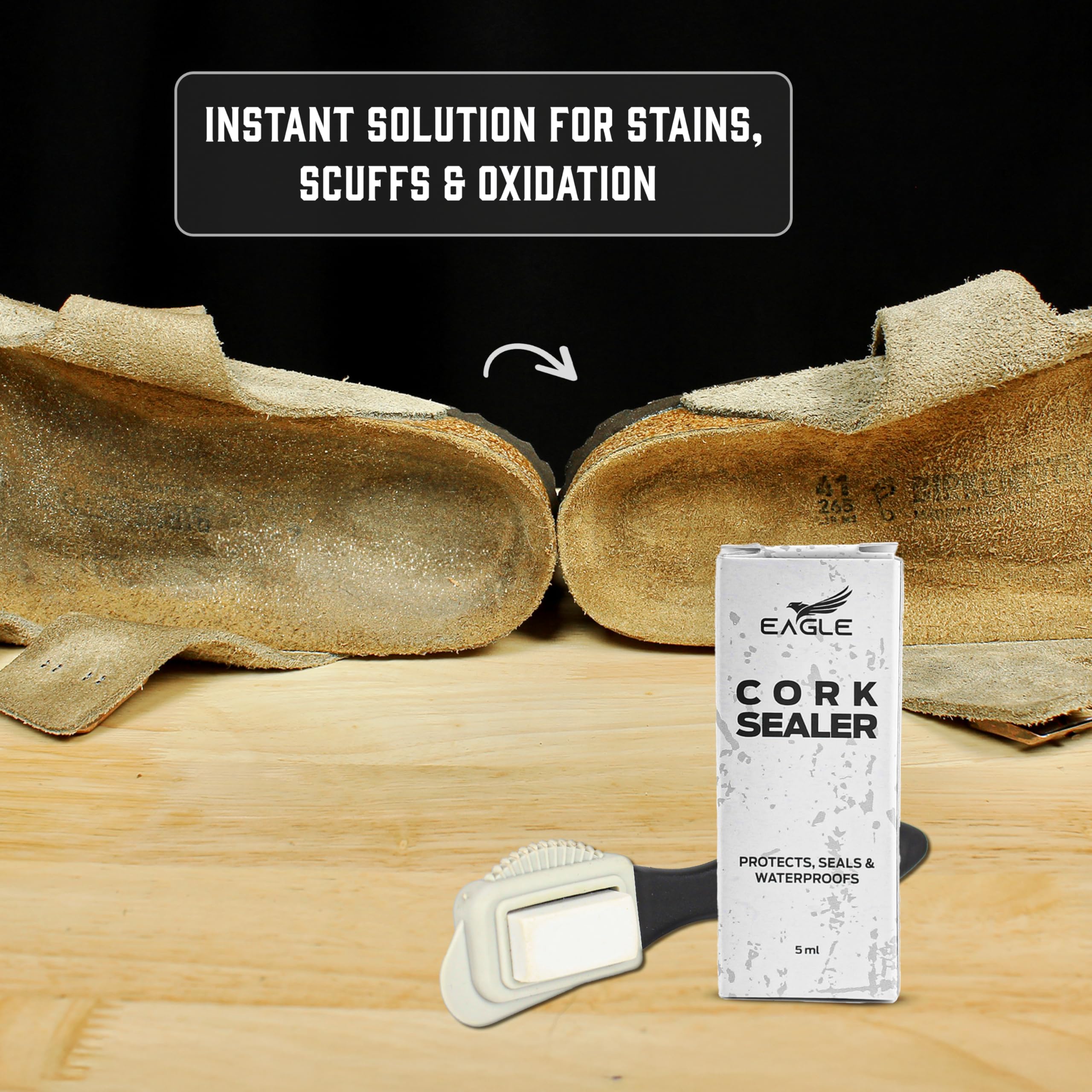 **Eagle Sandal & Clog Complete Care Kit – Compatible with Birkenstocks – Suede & Nubuck Cleaner, Conditioner, Protector, Cork Sealer, 3-Way Brush, Eraser & Microfiber Cloth – Perfect for Sandals, Clogs & Footwear Maintenance**    *(Use for cleaning, conditioning, and protecting suede, nubuck, and cork materials to extend the life of your favorite sandals and clogs.)*