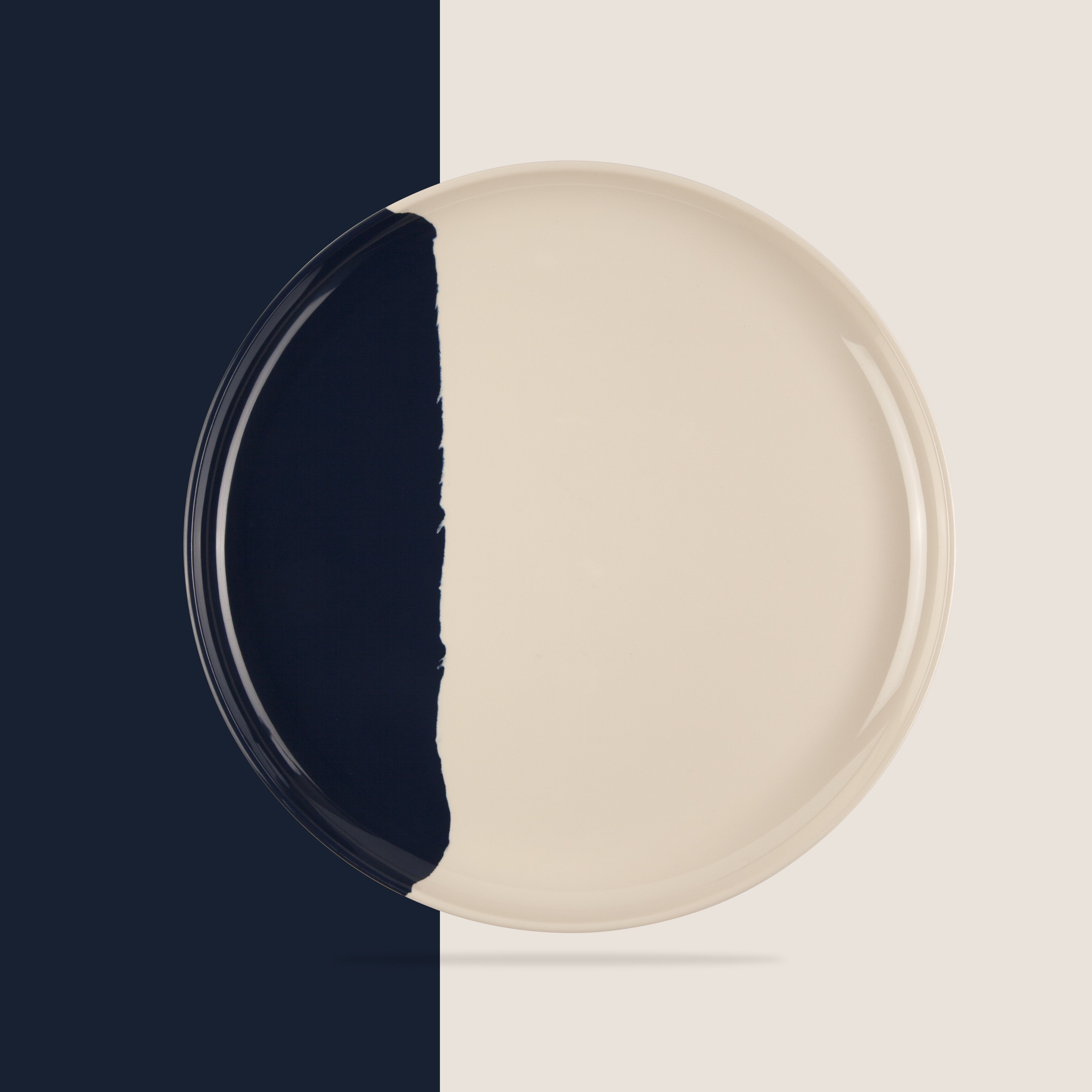 Melamine Salad and Dessert Plates Set of 4 - Ivory & Navy - Durable and Lightweight Dishware for Picnics, BBQs, and Outdoor Dining