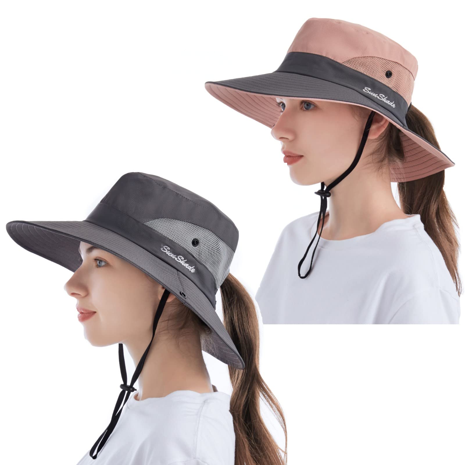 Tutuko Women's Wide Brim Sun Hat - UPF 50+ UV Protection, Foldable Beach Bucket Hat with Ponytail Hole & Breathable Mesh for Fishing, Gardening, Travel and Outdoor Activities