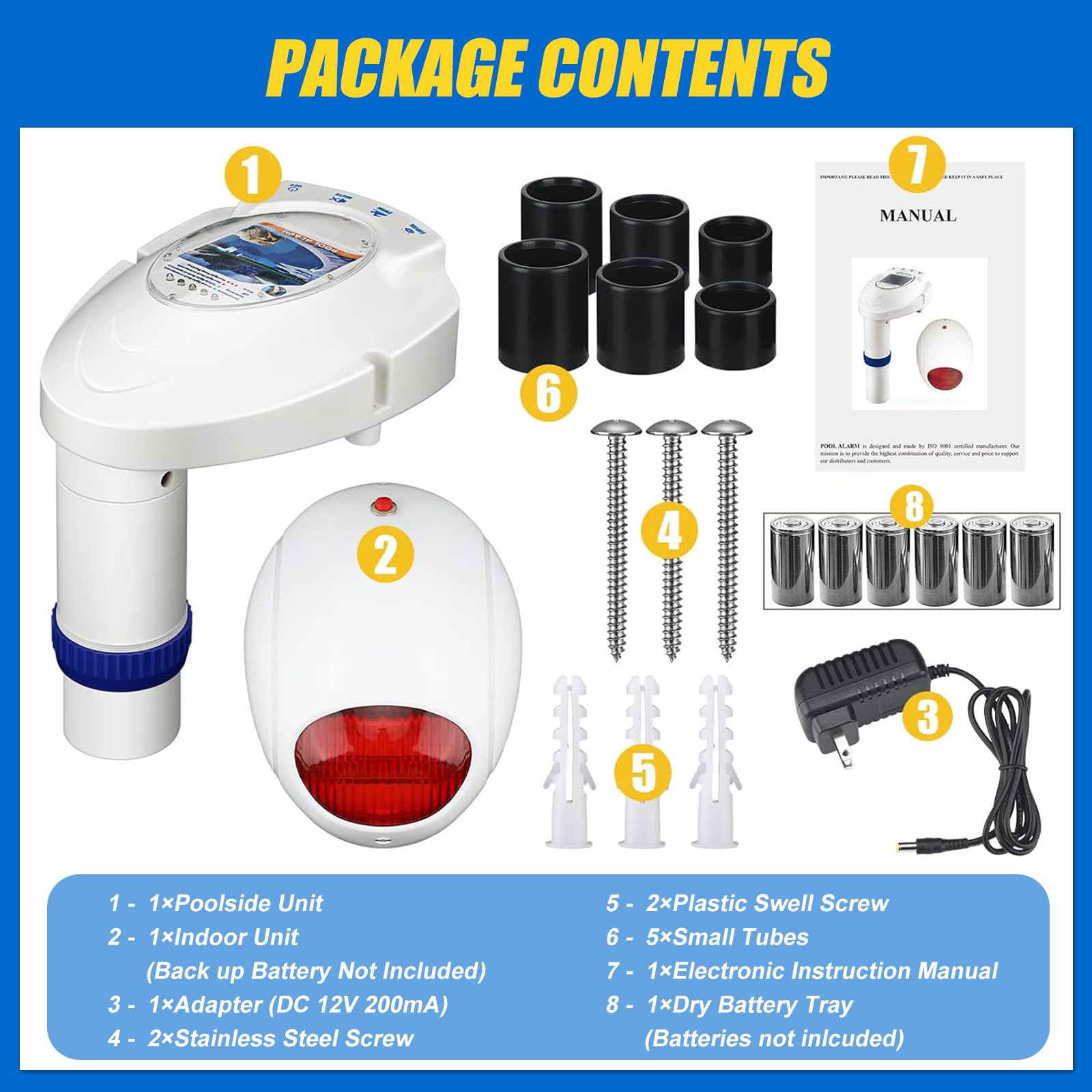 Pool Alarm with Remote Receiver - Battery Powered Pool Safety Monitor for Inground & Above Ground Pools | Underwater Drowning Detection System | Child & Pet Protection up to 16x32 sq.ft | Ideal for Backyard, Vacation Homes & Family Swimming Safety