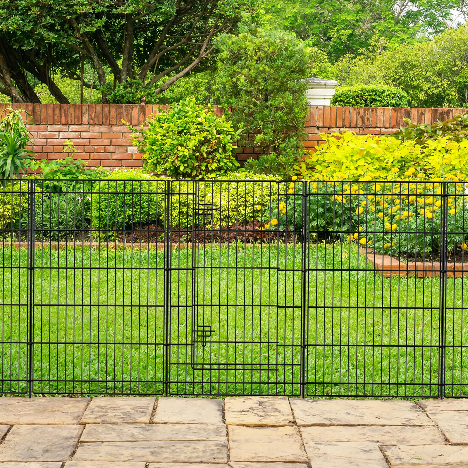 INJOPEXI 12-Panel Decorative Garden Fence - 26ft Length × 36in Height, Rustproof Metal Wire Outdoor Fencing with Gate - Perfect for Yards, Lawns, Parks & Rabbit/Dog Barriers | Ideal for Temporary Animal Enclosures, Garden Borders & Landscape Design