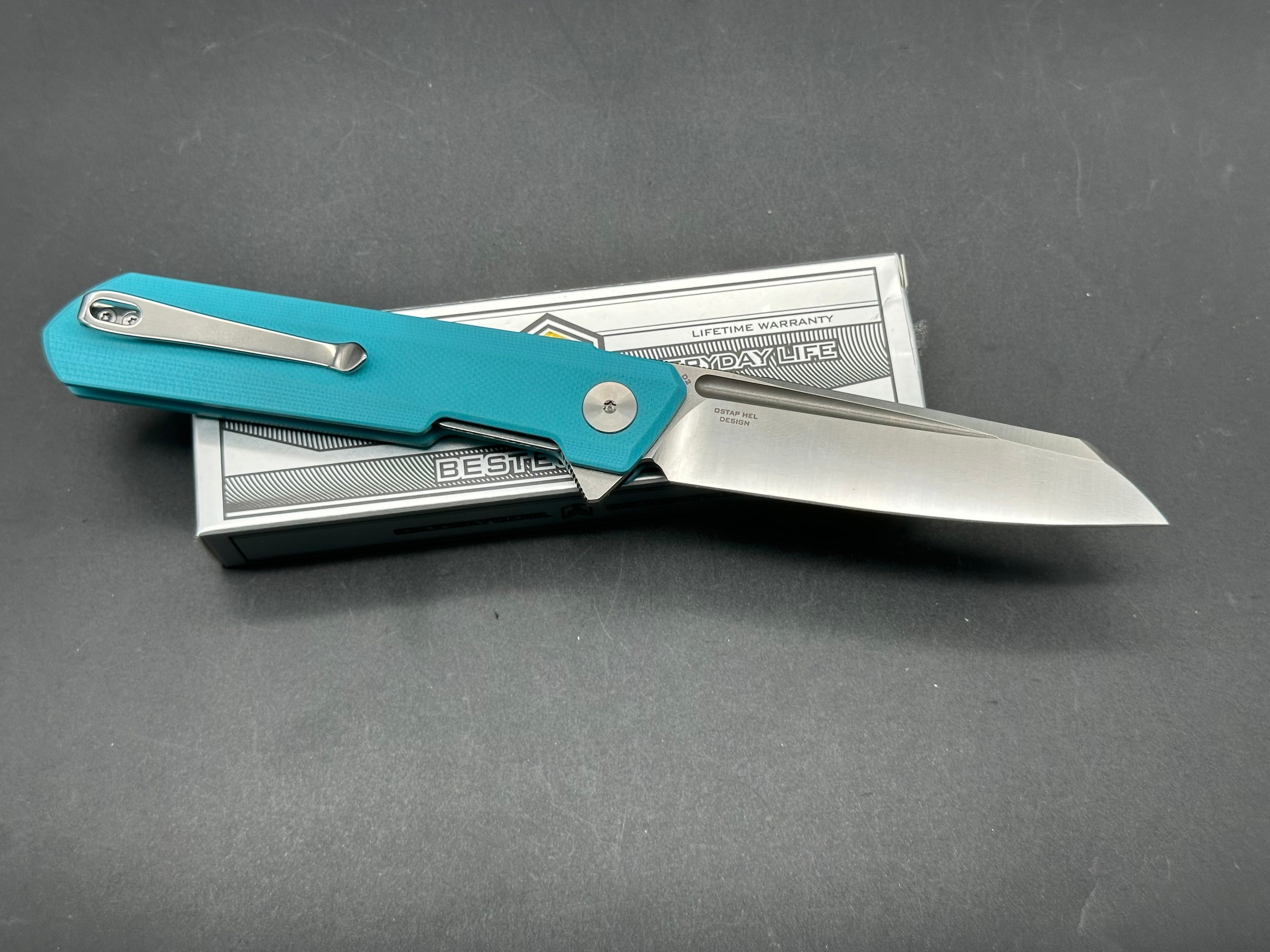 Bestechman Dundee Sheepsfoot Liner Lock Knife - Tiffany Blue G10 Handle, 3.5
