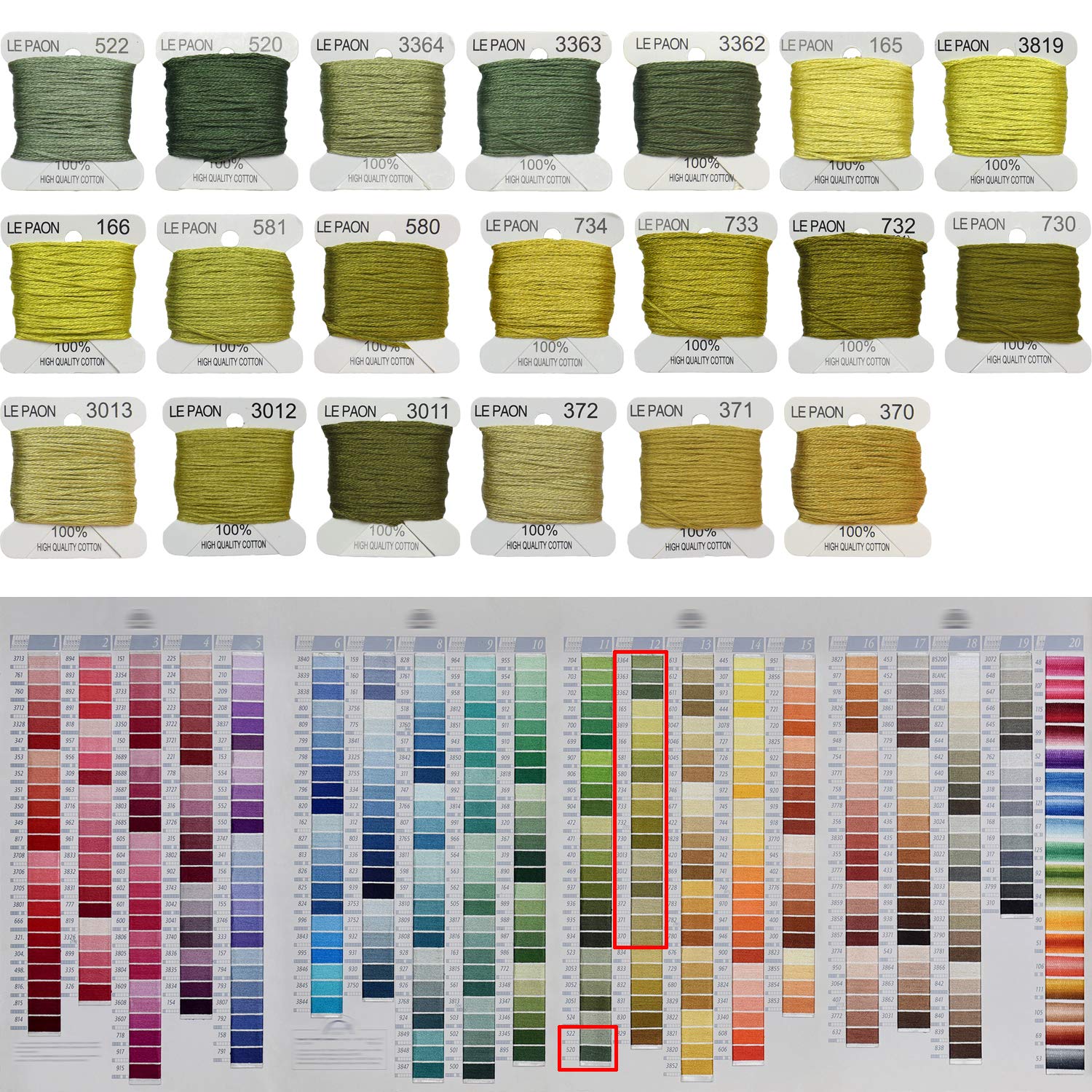 Premium Rainbow Color Embroidery Floss Bobbins - 20-Pack Cross Stitch Threads for Friendship Bracelets & DIY Crafts - Light Moss Green Gradient Embroidery Floss for Sewing, Needlework & Handmade Jewelry Making