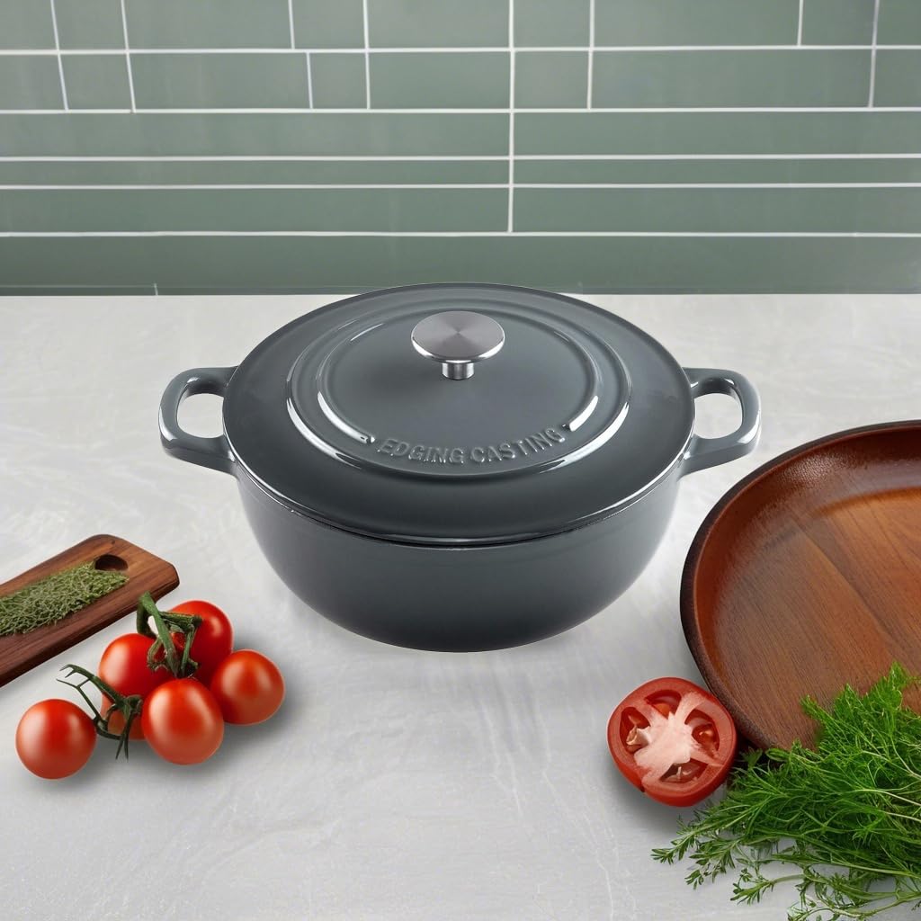 Premium Enameled Cast Iron Dutch Oven with Lid - 3.5 Quart Dual Handle Gray Cookware for Baking, Braising & Roasting - Oven & Stovetop Safe (Gas, Electric, Induction) - Perfect for Bread, Stews & Family Meals
