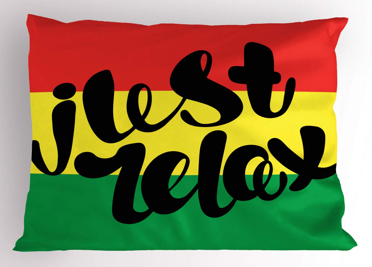 Ambesonne Just Relax Decorative Pillow Sham - Rastafarian Design with Vermilion Yellow & Green Stripes, Standard Size 26x20 Inches - Perfect for Living Room, Bedroom & Boho Home Decor