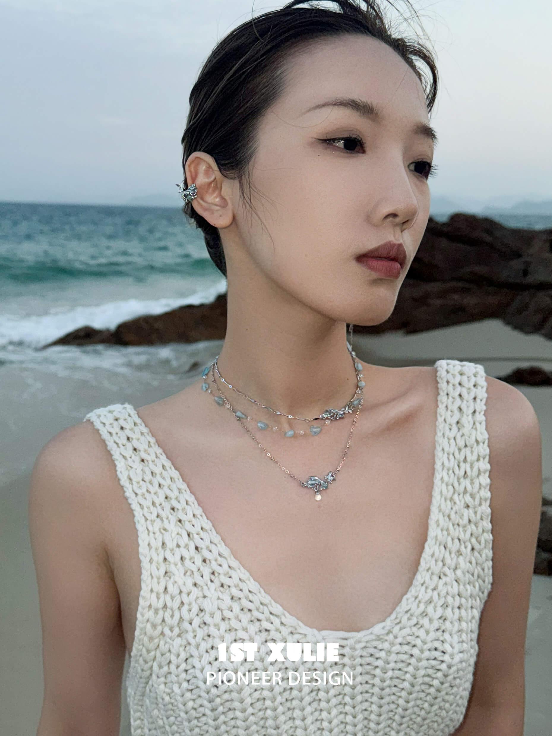 18K Platinum Plated Titanium Chain Necklace with Aquamarine Goldfish Pendant - Elegant Jewelry Gift for Women, Perfect for Birthdays, Anniversaries & Special Occasions